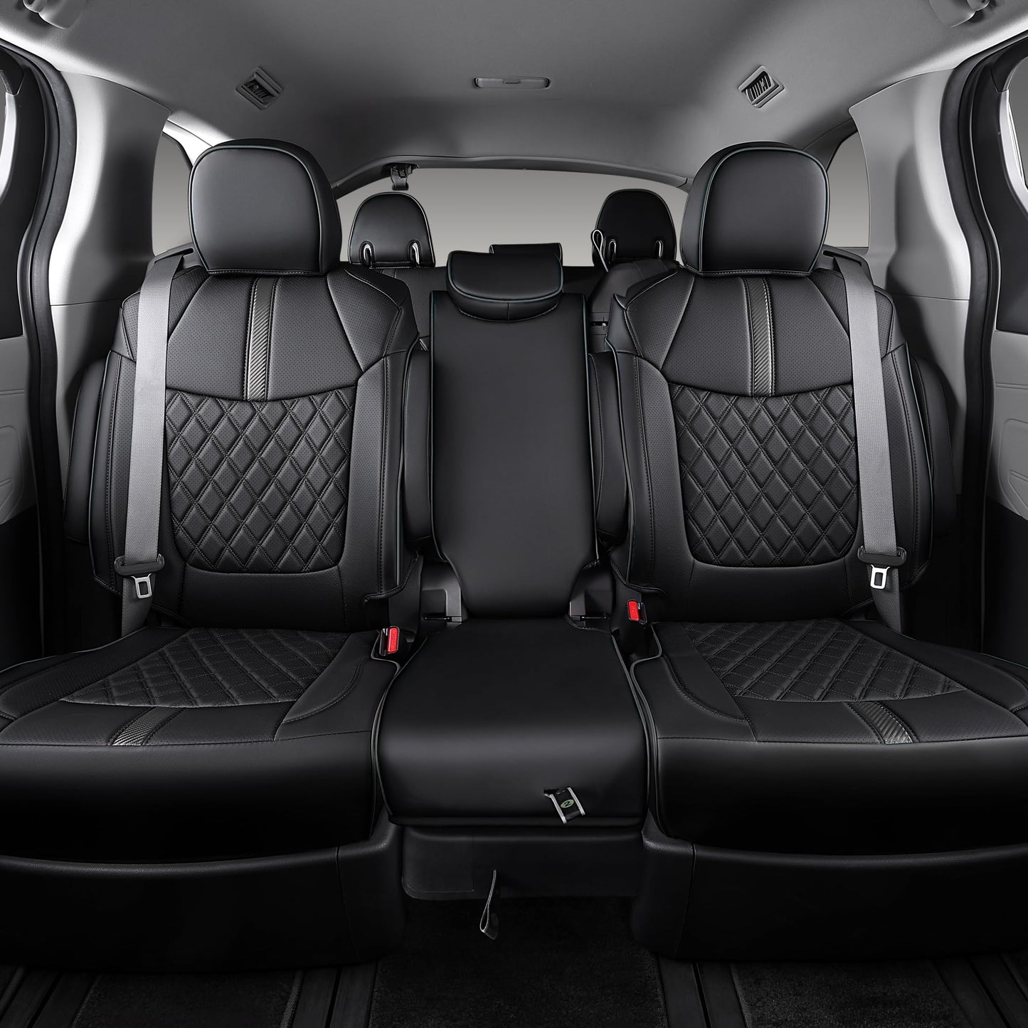 OURPLOT Custom Fit Sienna Seat Covers for 2021-2026 Toyota Sienna LE XLE 8-Passenger, Waterproof Faux Leather Full Set Airbag Compatible 3-Row Car Seat Protectors (Black)
