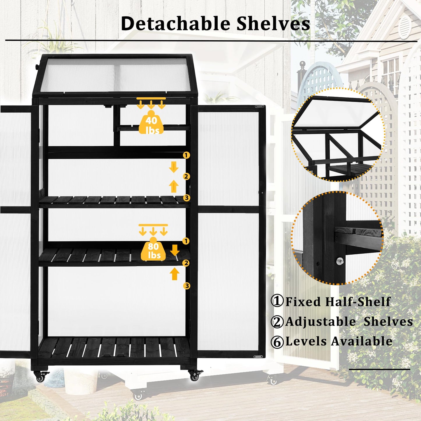 Merax Mini Greenhouse for Outdoors / Indoors, 62 inch Height Portable Wood Cold Frame with Wheels and Adjustable Shelves, Black