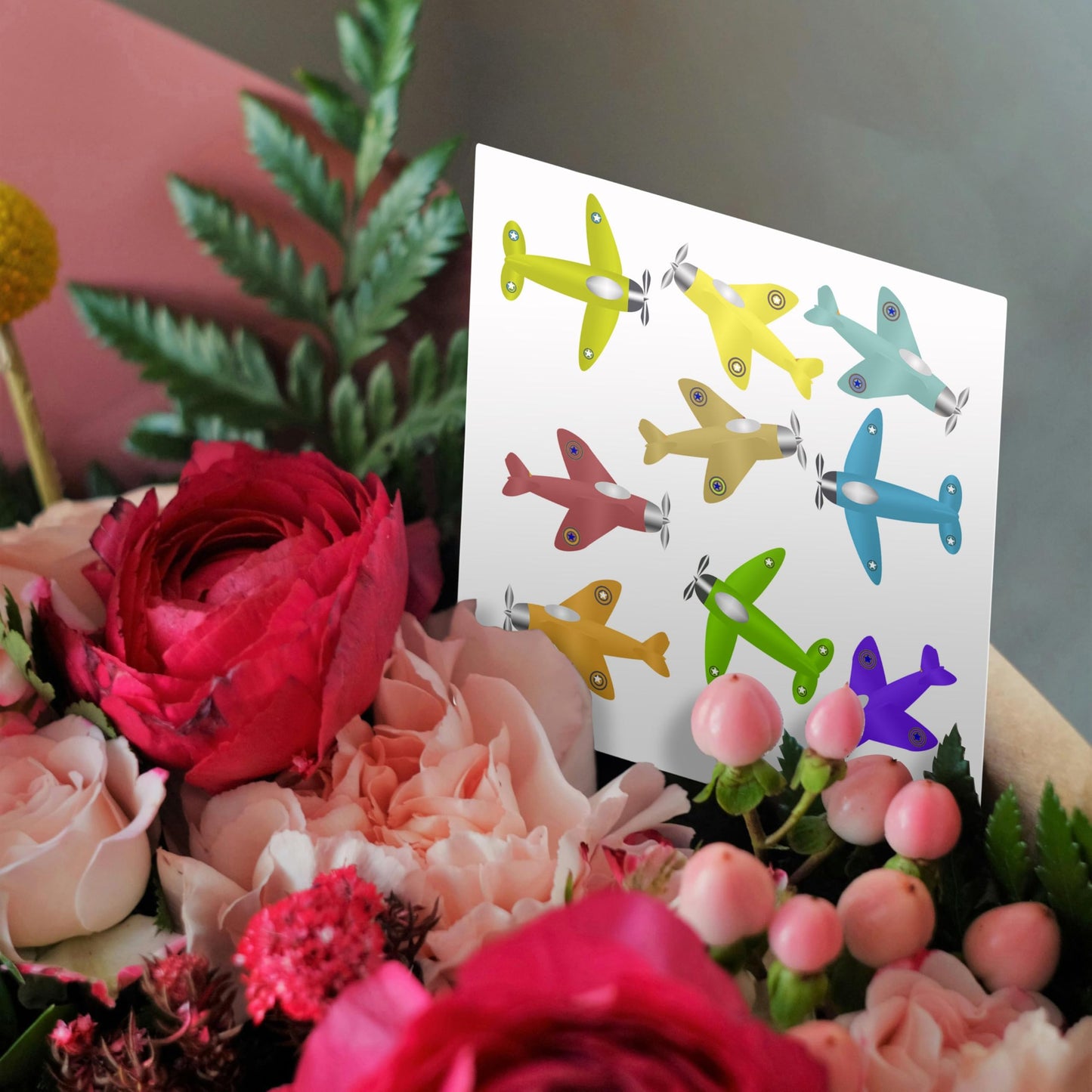 3dRose Colorful cartoon toy airplanes on a plain background ready for the future pilot. - Greeting Cards, 6 x 6 inches, set of 12 (gc_44029_2)