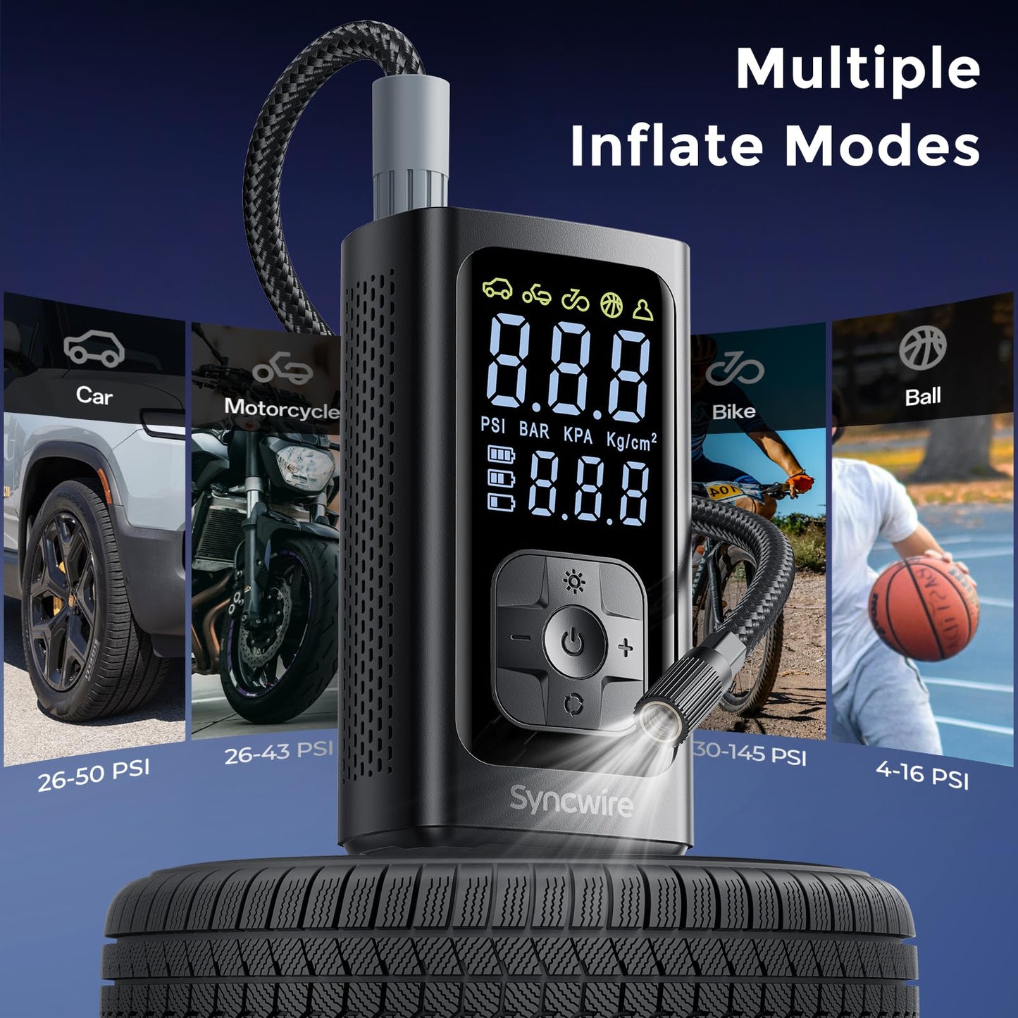 Syncwire Bluetooth FM Transmitter and Tire Inflator Portable Air Compressor