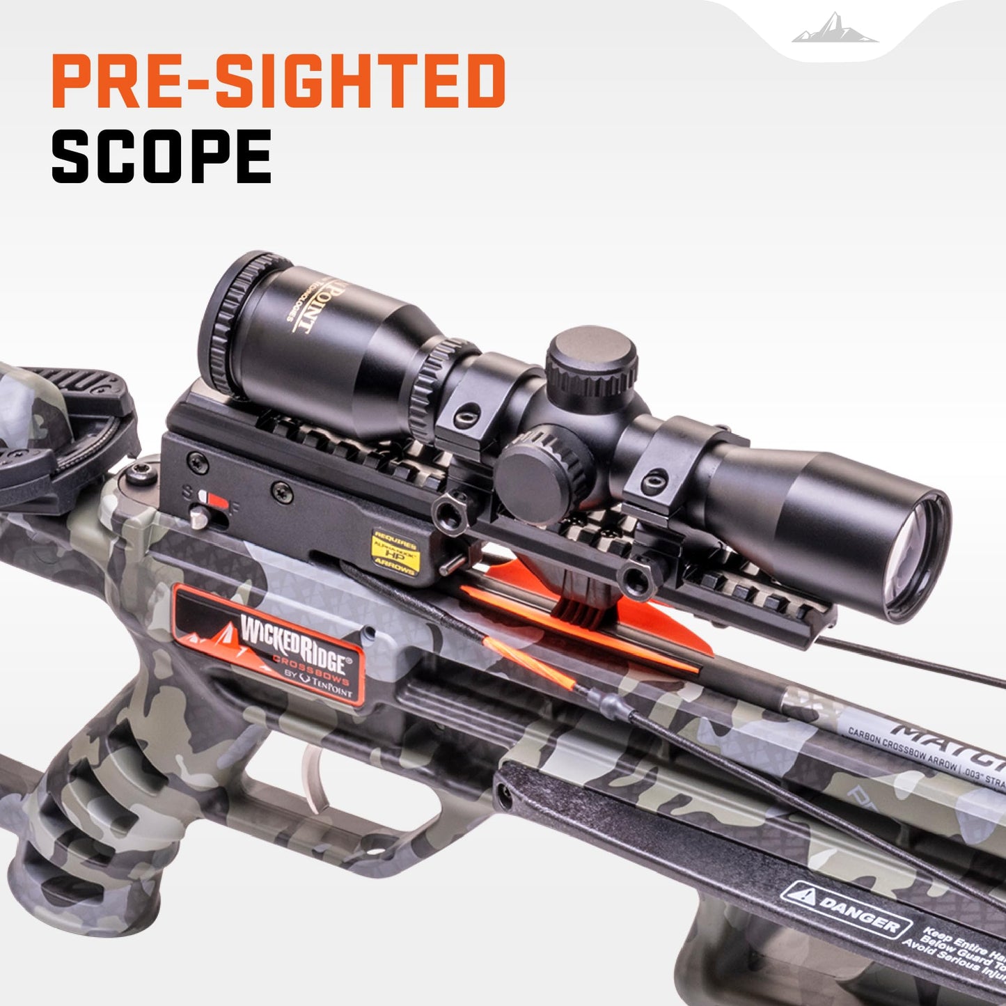 Wicked Ridge by TenPoint Commander M1, Peak Camo - 380 FPS - Includes Built-in ACUdraw, Multi-Line Scope & Three Match 400 Carbon Arrows - American-Built, Narrow Profile All at $599.99