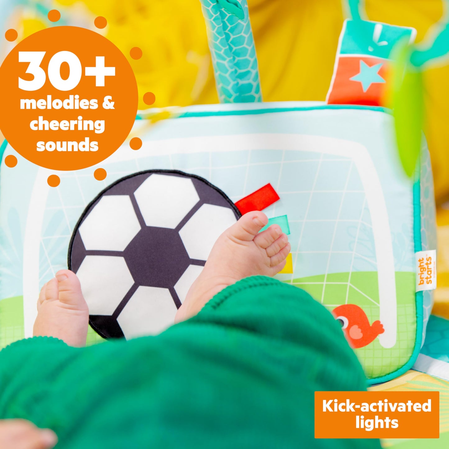 Bright Starts Grip & Kick Oball Activity Gym, Soccer Theme with Easy-Grasp Baby Toys, Baby Play Gym, Kick Pad with Activated Lights & Tummy Time Pillow, Unisex, Newborn+