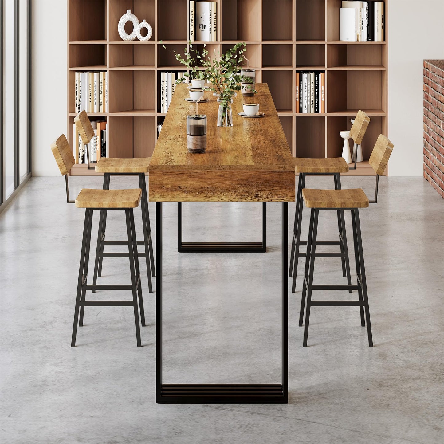 LITTLE TREE 63" Bar Table, Bar Height Table with 39.37" High Metal Frame, Industrial Counter Height Table for Coffee Shop, Bistro, Living Room (No Chair)