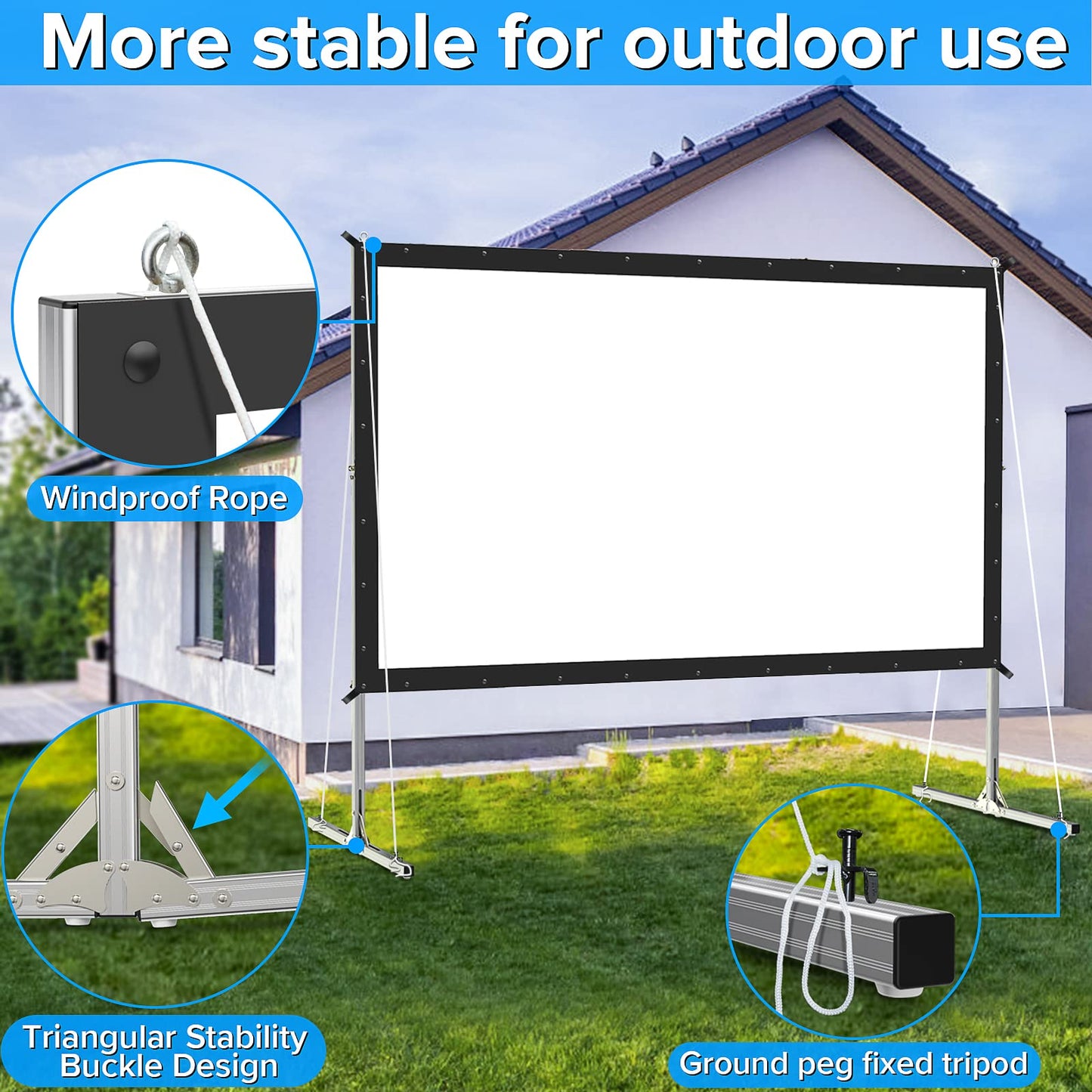 JWSIT 180 inch Projector Screen with Stand,Upgraded 3 Layers PVC 16:9 Large Outdoor Projector Screen,Portable Outdoor Movie Screen with Carrying Bag for Large Commercial Performance