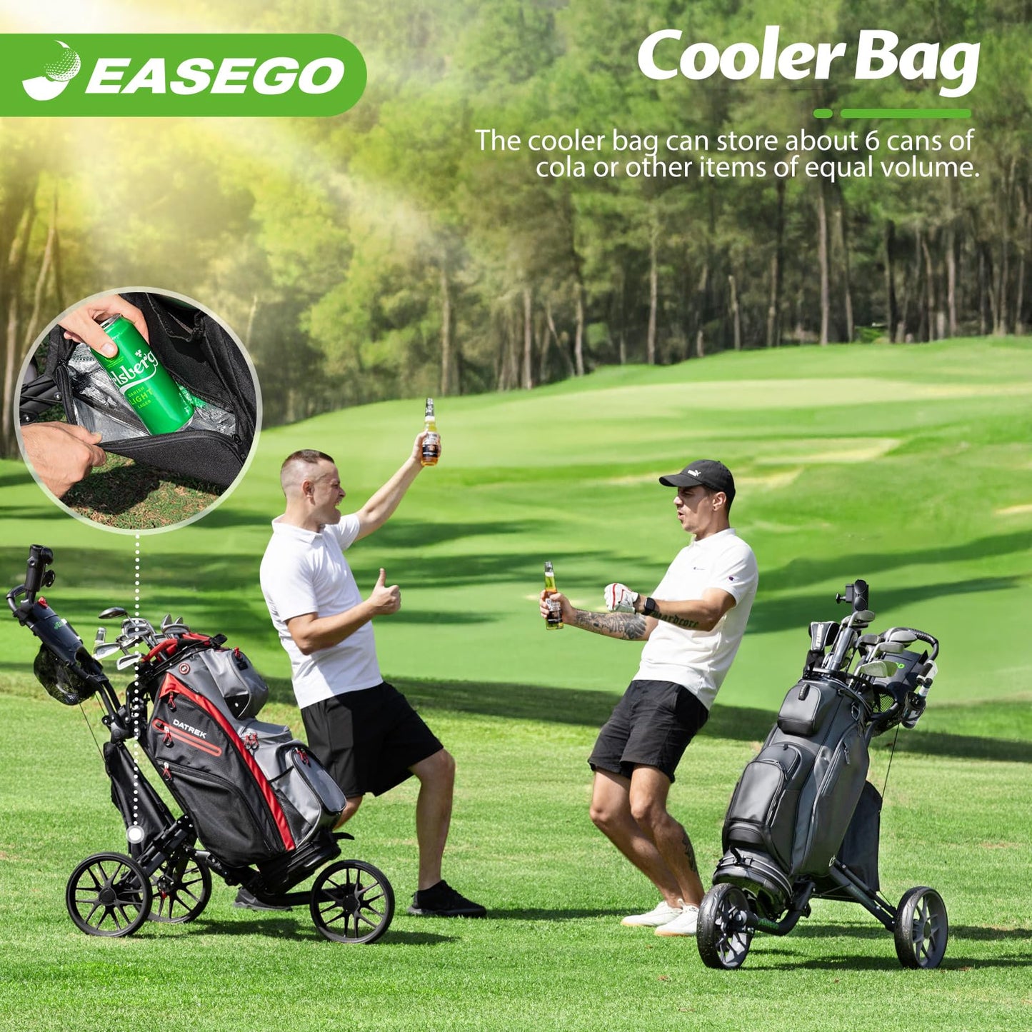 EASEGO Golf Push Cart 3 Wheel : Golf Bag Cart Foldable with Phone Holder/Cup/Umbrella Holder Compact Golf Pull Carts Quick Fold Golf Caddy Push Carts with Large Wheelbase for Different Terrain(Black)