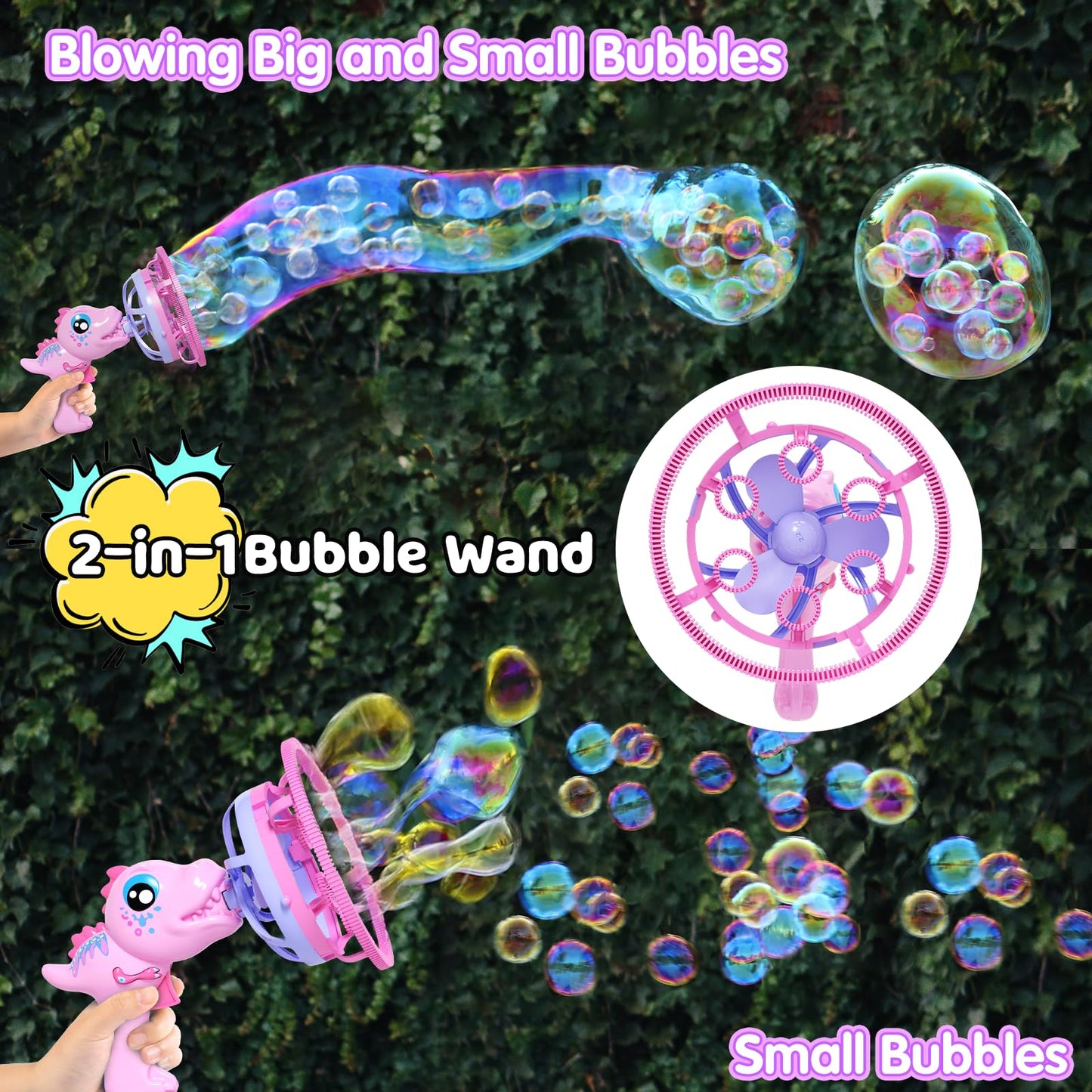 Dinosaur Bubble Gun for Kids - Bubble Machine with Bubble in Bubble, 1000+ Bubbles/Min Bubble Blower Toy, Toddler Outdoor Toys Birthday Easter for 3 4 5 6 7 8 Year Old Girls