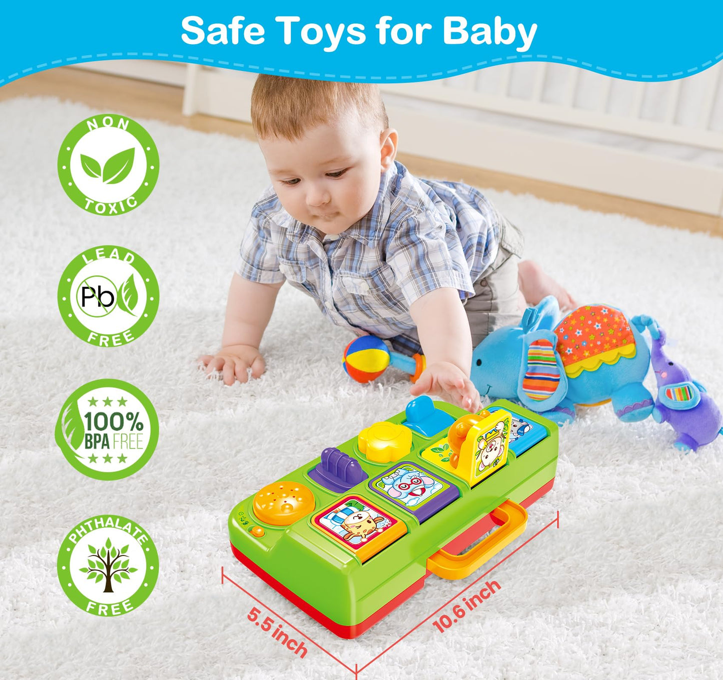 Ellinjan Musical Pop-Up Cause and Effect Toys with Light & Music for 1-3 Year Olds, Baby Interactive Toy with Animal Sounds, Ideal Gifts for Babies Boys Girls