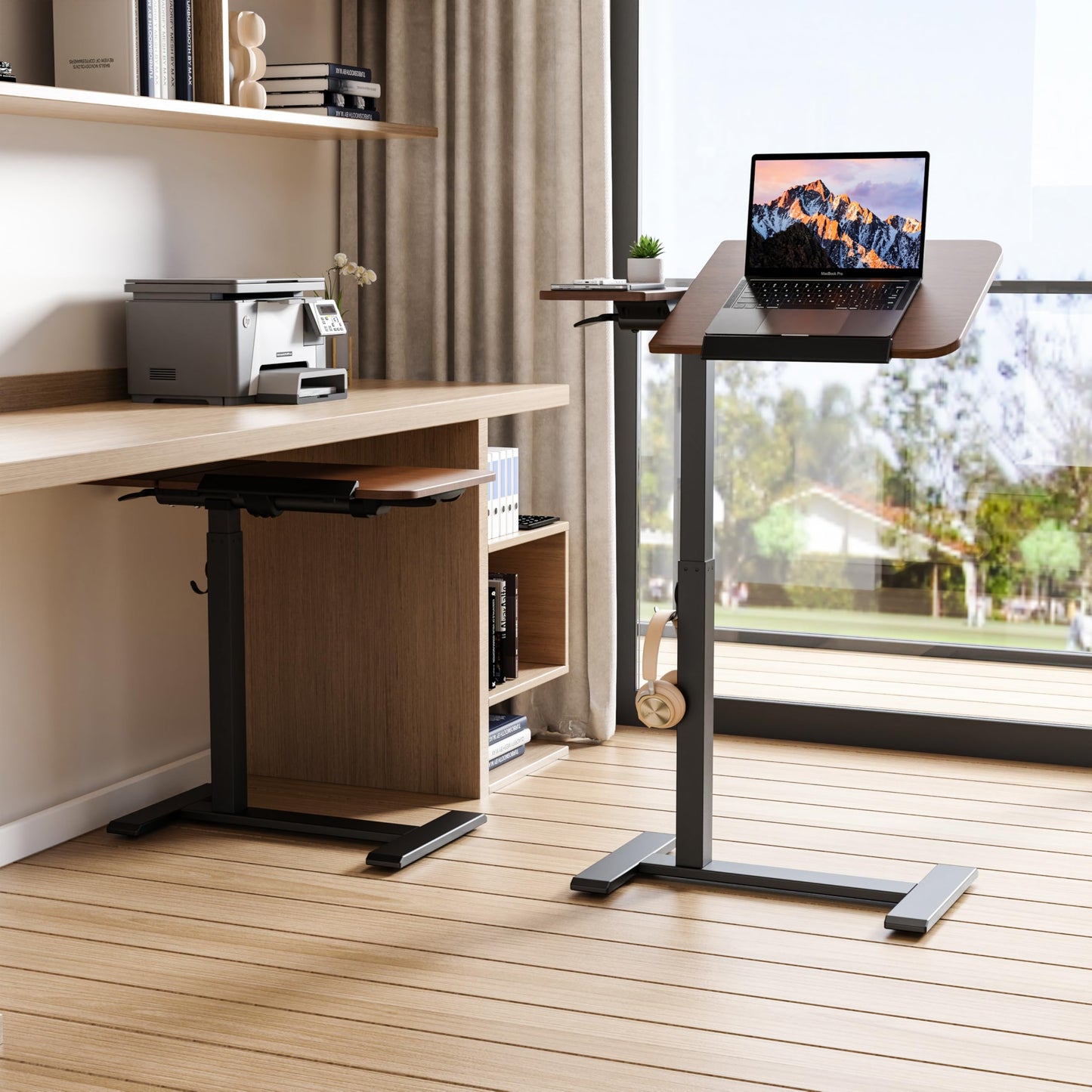 ETHU Overbed Table with Tilting Top, Medical Table with Wheel Height Adjustable - Laptop Bedside Table with Locking Wheels for Hospital, Home, and Office (Walnut)