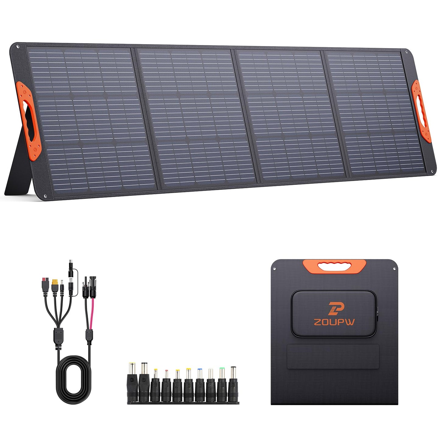 ZOUPW 200W Portable Solar Panel for Power Station,23.5% Efficiency Mono Foldable Solar Charger with 4 Kickstands for Jackery 1000 V2/Bluetti/EcoFlow/Anker,IP67 Waterproof for Camping RV Home Backup