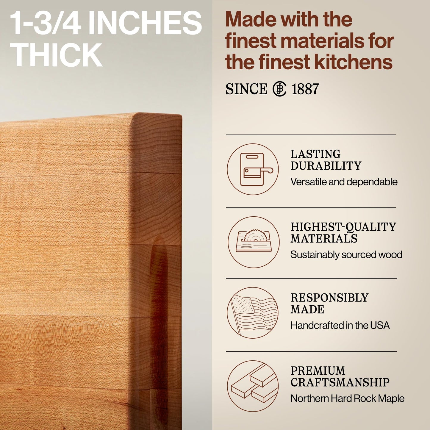 John Boos - R1812 Platinum Commercial Series Maple Wood Edge Grain Reversible Cutting Board, 18 Inches x 12 Inches x 1.75 Inches