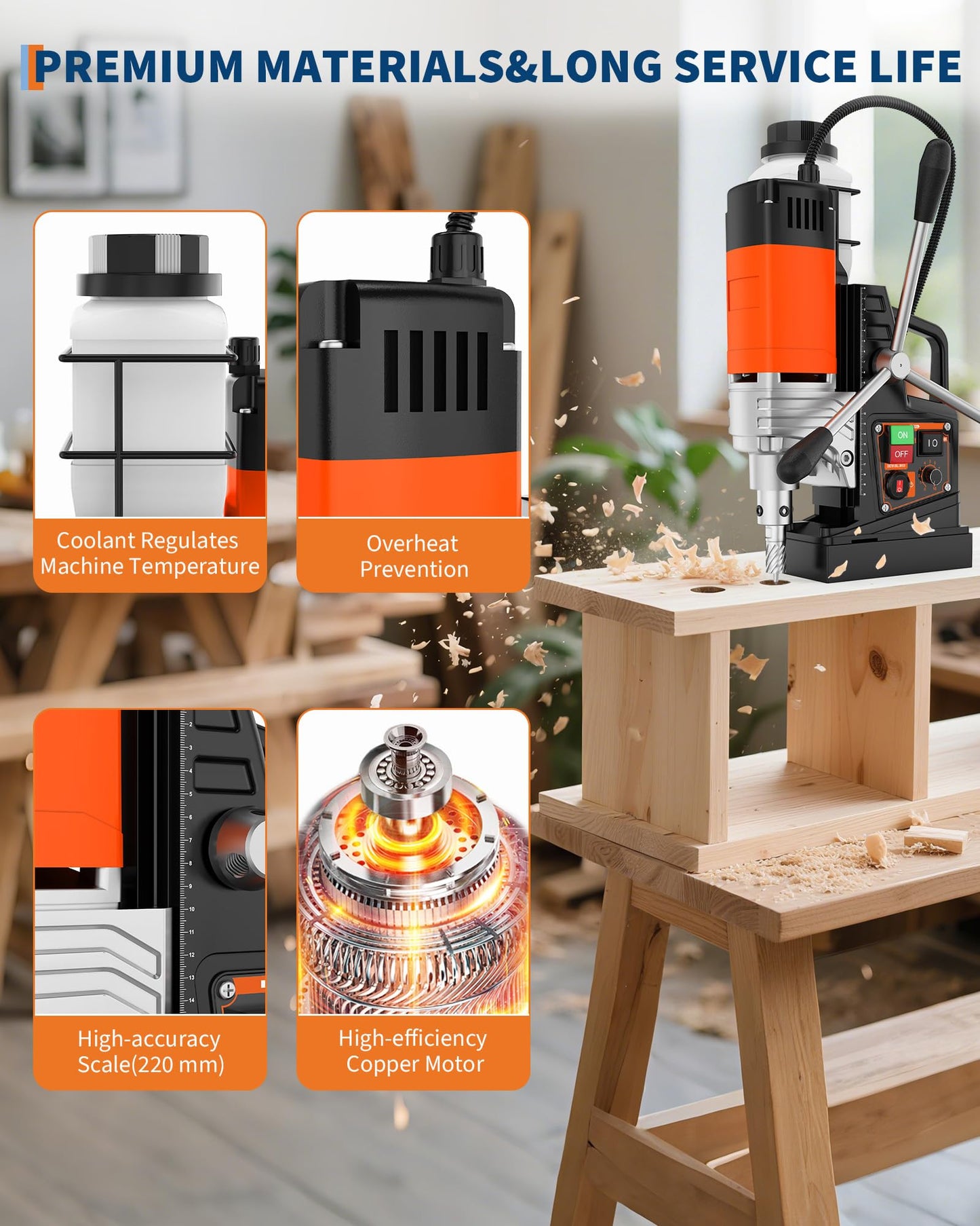 Magnetic Drill, 1850W 2" Boring Diameter, 2922Lbf Power Portable Magnetic, 810 PRM, Variable Speed with Reversible，with 10Pcs Drill Bits 3Pcs Twist Drill and 1Pcs Plastic Box for Metal Surface