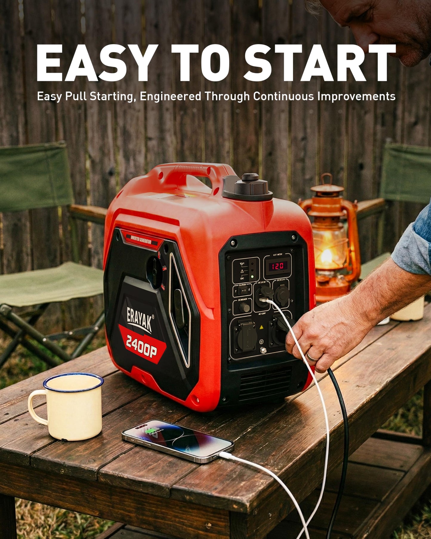 ERAYAK 2400W Portable Inverter Generator for Home Use, Super Quiet Small Generator for Camping Outdoor Emergency Power Backup, Gas Powered Engine, EPA, ECO Mode