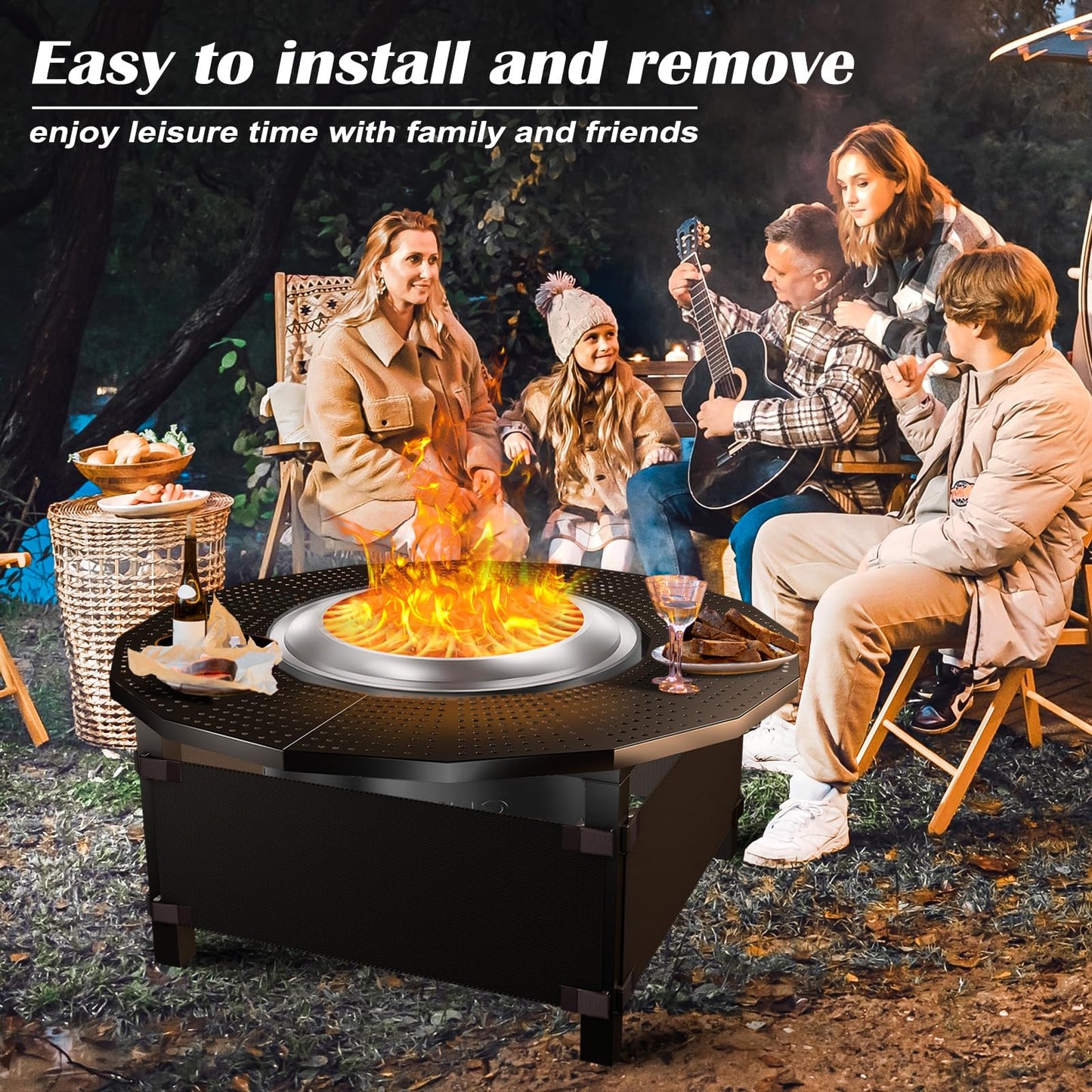 Wanchao 40 in Fire Pit Surround Tabletop for Solo Stove Bonfire and Ranger Wood Burning, Powder-Coated Steel Tabletop for Solo Stove Bonfire Accessories, 24 in Inner, Fits Most Wood Burning Fire Pit.