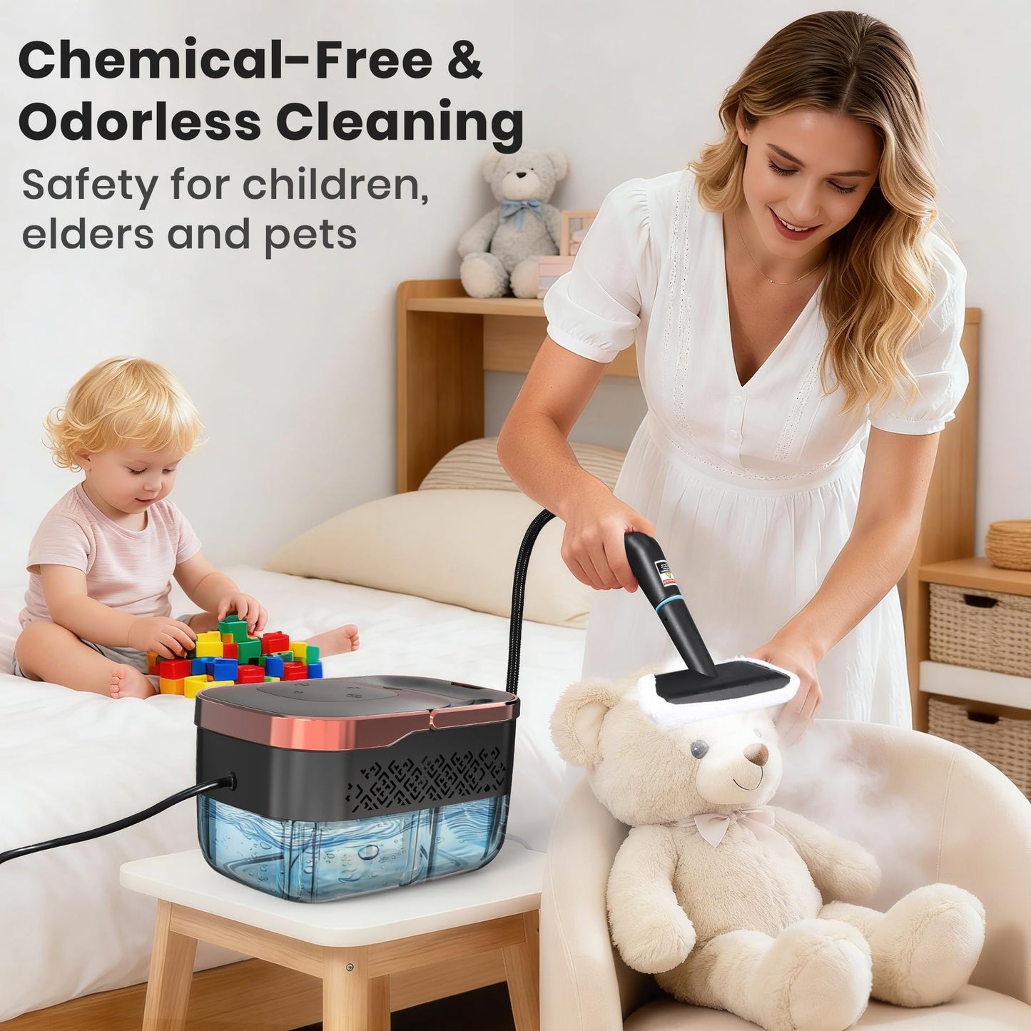 Steam Cleaner, 6-Level Adjustable Steam, 15s Heat-Up, 1250ML Tank, 7ft Extended Hose, Portable Steamer for Cleaning with 18 pcs Accessories for Home for Dirt, Grease, Grout, Tile, Floor, Car