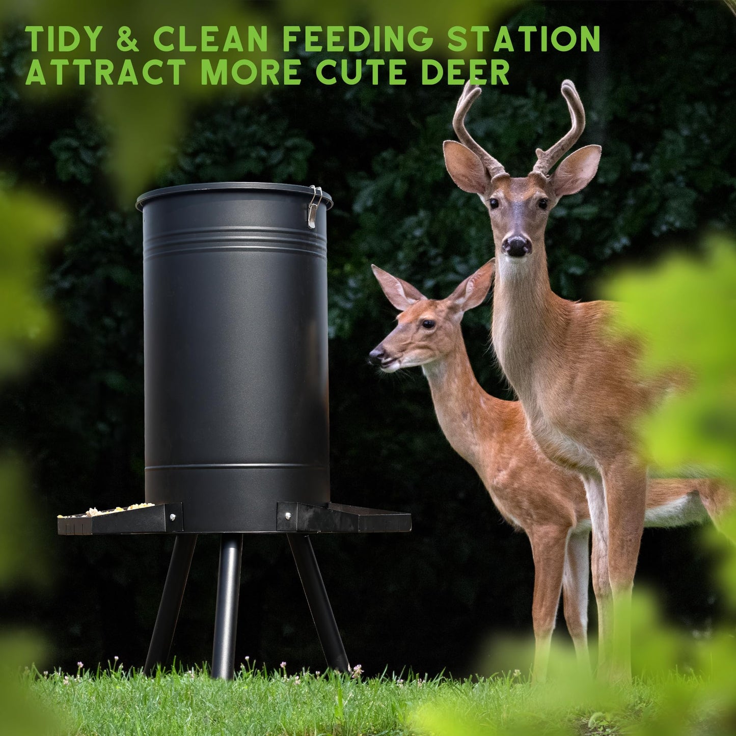 Solution4Patio 50-75 LB Large Metal Hunting Game Feeder, Heavy Duty Free Standing Deer Feeder, Portable Gravity Deer Feeder Automatic Dispenser, Weather-Proof (Black)