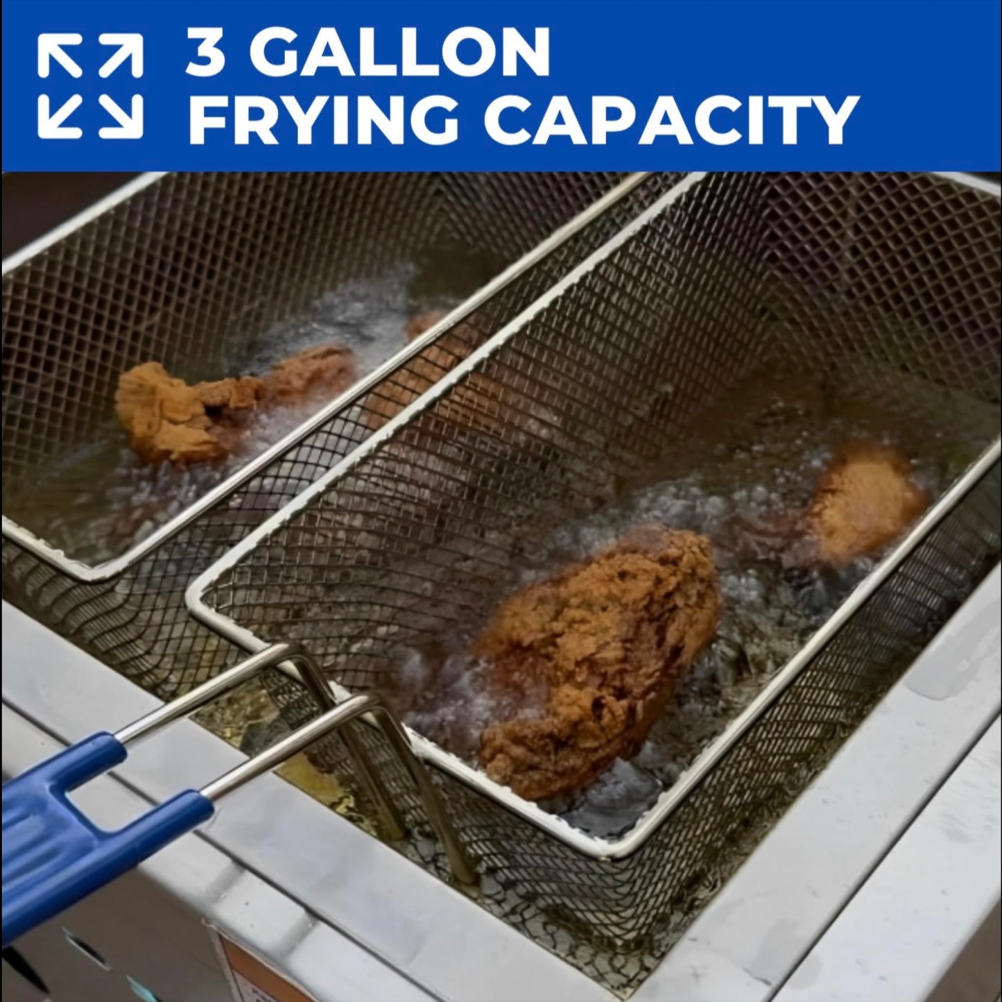 Deep Fryer Cart with 2 Baskets | 3 Gallon Single Tank | 2 Pan Steam Table | Portable 4 Wheel | Stainless Steel | Outdoor Propane Frying Cart for Chicken, Fish, & More | Commercial & Home
