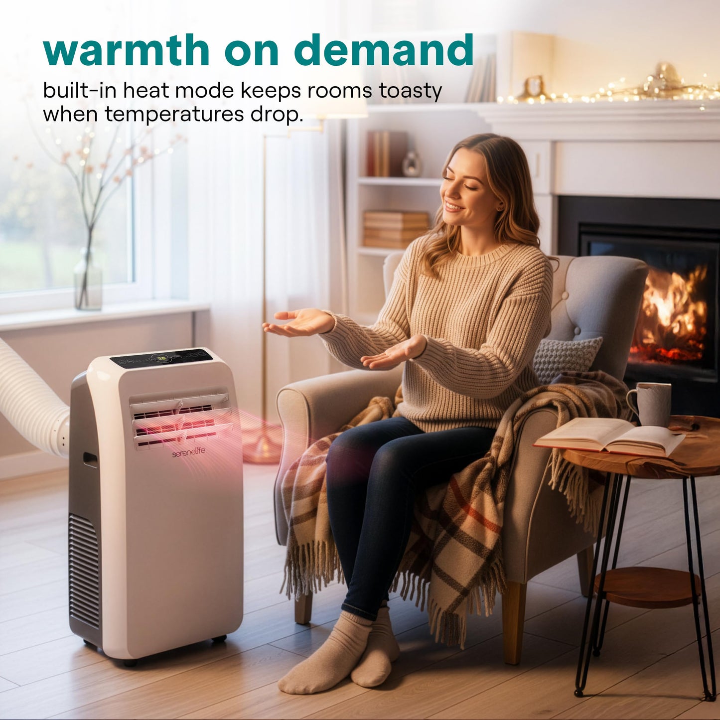 SereneLife Portable Air Conditioner with Heat & Built-in Dehumidifier 12,000 BTU, Portable Heater & AC for Rooms up to 550 Sq Ft - Remote Control & Window Mount Exhaust Kit Included