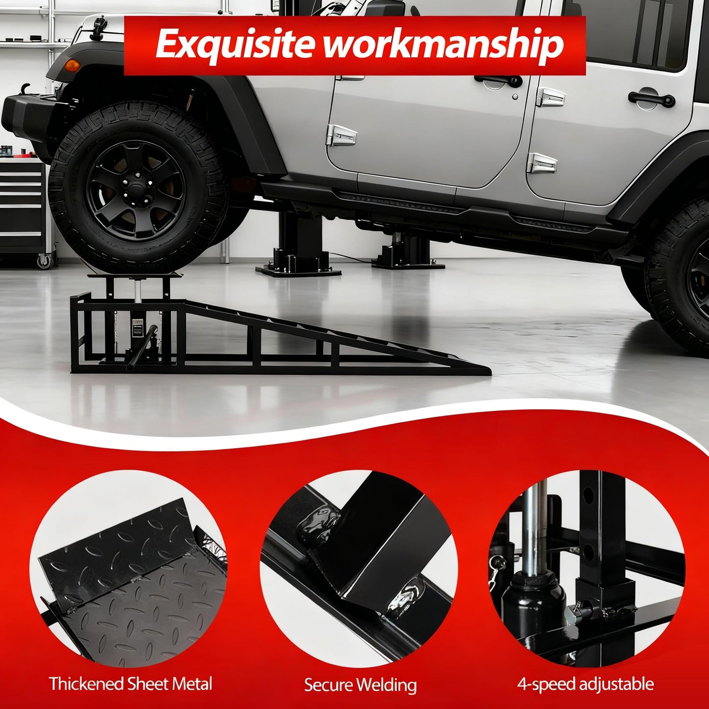LOCKIETTA 2 PCS Hydraulic Car Ramp, 11065LBS 5T Heavy Duty Car Ramps with Hydraulic Jack, Steel Car Ramps for Oil Changes High Lift 9"-14.2" for Home Garage, Vehicle Truck Repair, Black