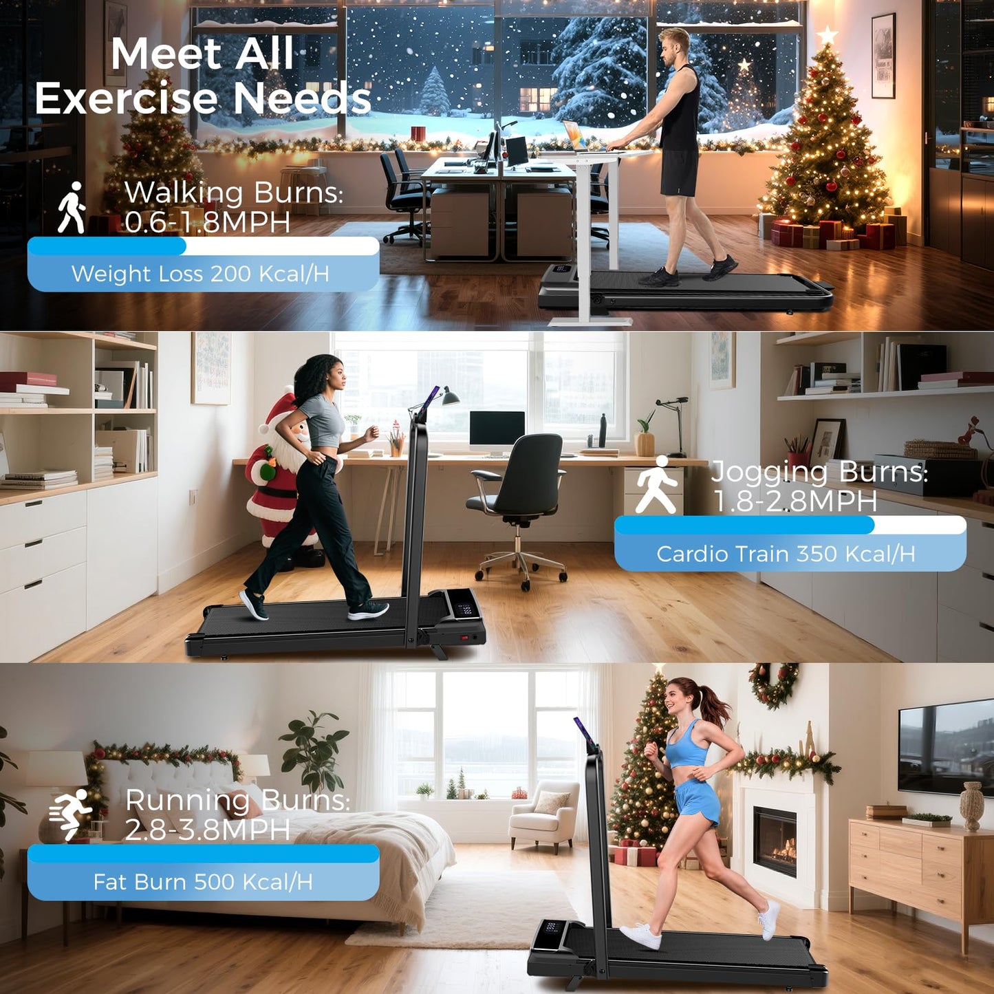 Walking Pad with Handle Bar, 2.5HP Walking Pad Treadmill, 3 in 1 Portable Under Desk Treadmills for Home Small Space, Foldable Folding Home Treadmill with Remote Control, 320LBS Capacity
