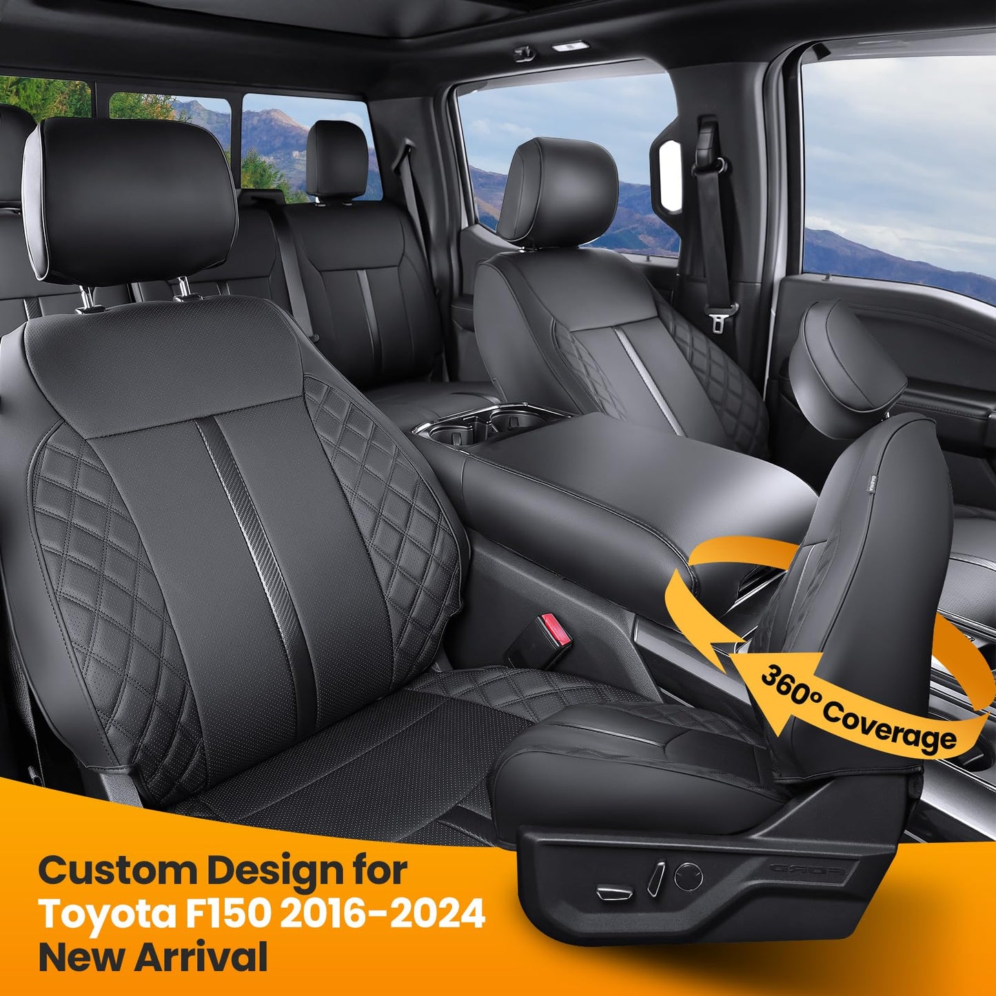 WeatherWard for Ford F150 Seat Covers 2025 2024 2023 2022 2021 2020 2015-2019, Truck Seat Covers for 2015-2023 2024 2025 Ford F150 Accessories, SuperCrew/CrewCab (XL/XLT/STX) Black, Full Set