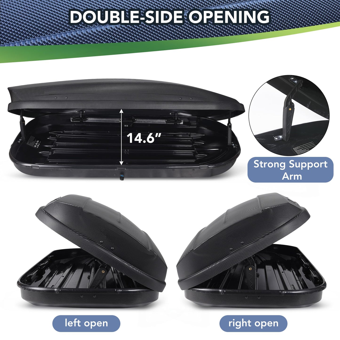 SLEKVERSA Roof Top Cargo Carrier, Vehicle Rooftop Hard Shell Travel Storage Box with Dual Sided Opening & Universal Mounting