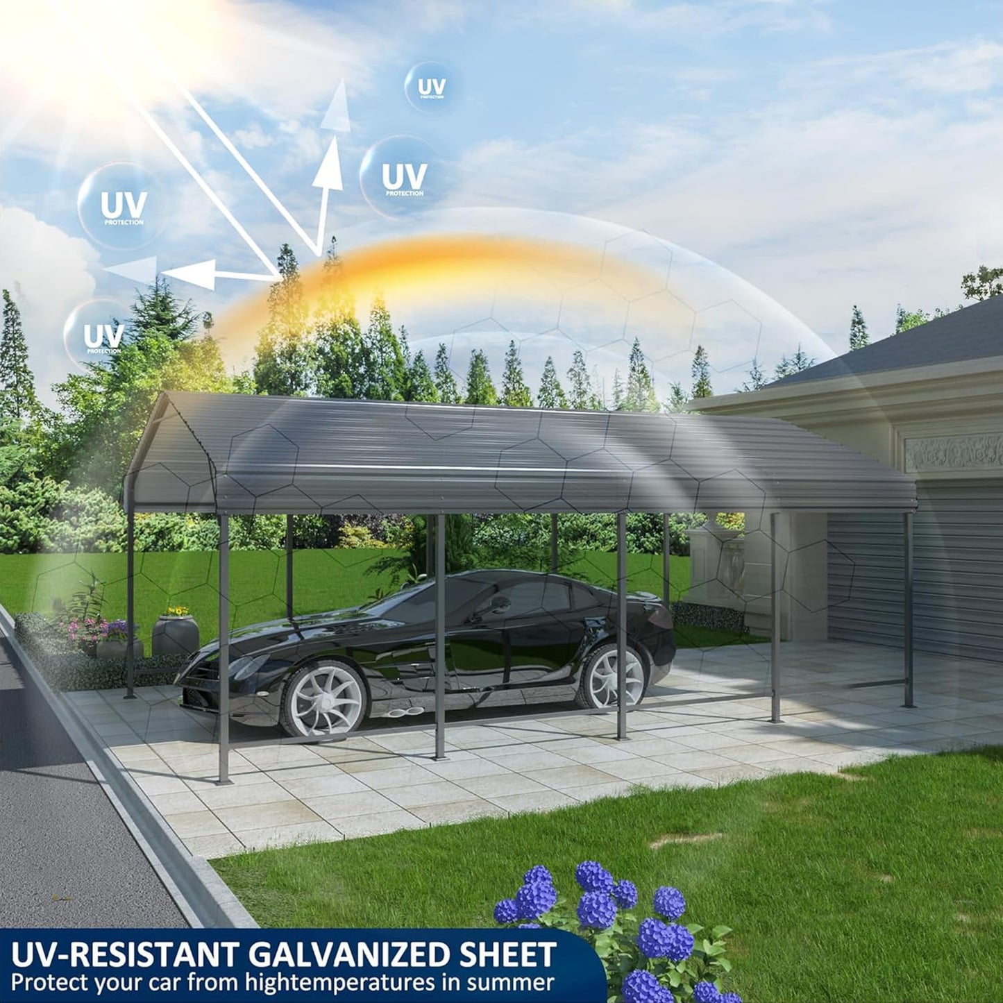 AIRWIRE 12x20 Metal Carport Carports with Enhanced Base Heavy Duty Garage Outdoor Galvanized Car Shelter for Car, Boats and Truck
