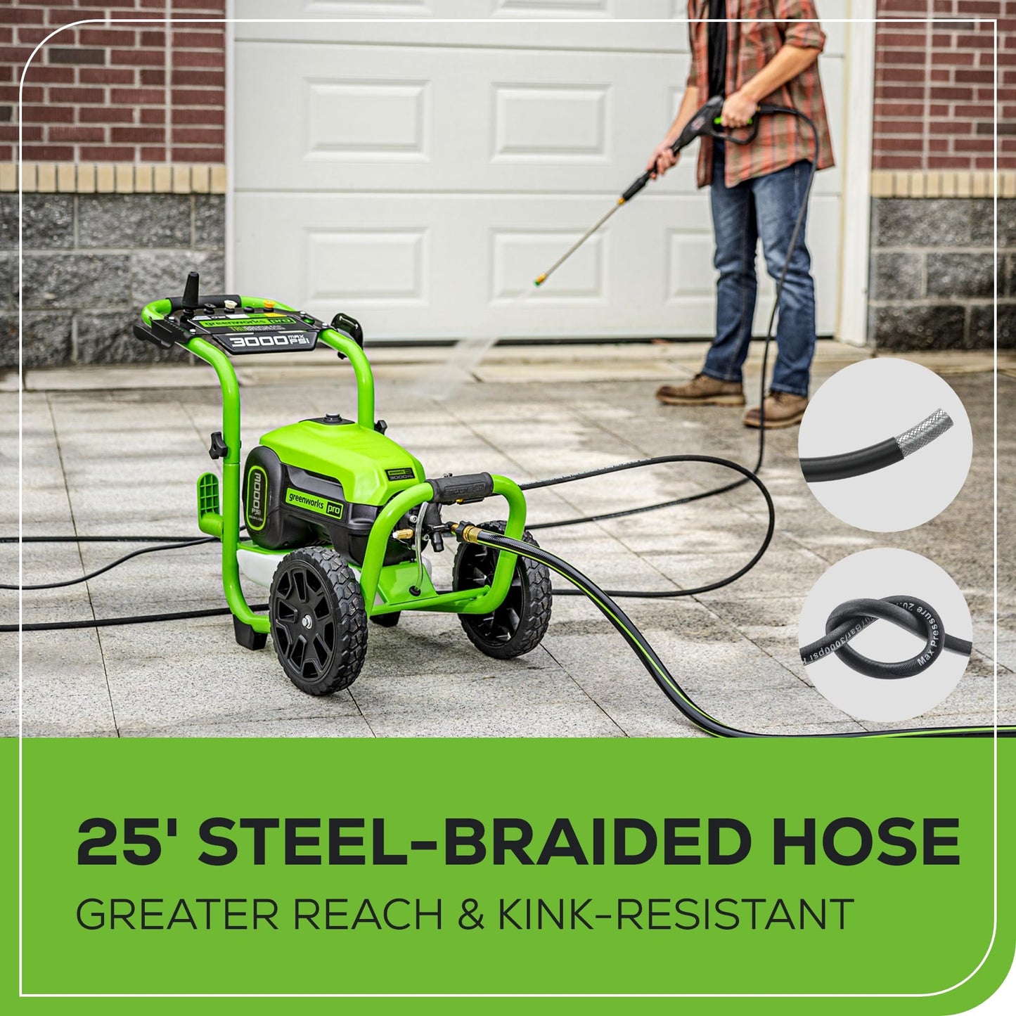 Greenworks 3000 PSI Pressure Washer (2.0 GPM Max) with Foam Cannon – Easily Remove Dirt and Grime on Siding, Fences, Patios,