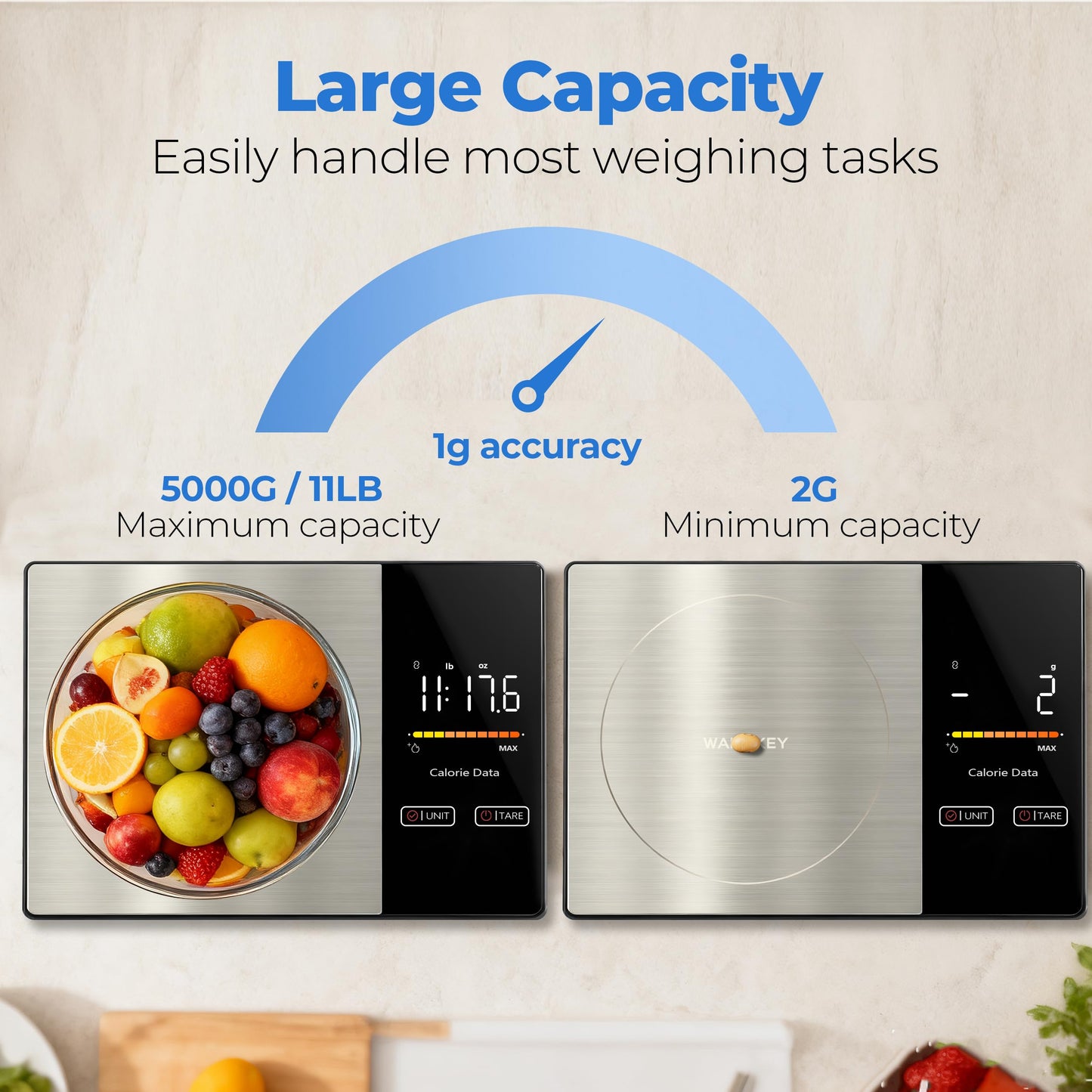 WARMKEY Smart Nutrition Food Scale - Digital Kitchen Scale with Nutritional Calculator App,Tare Function,Track Calories &19 Nutrients,11lb/5kg, Grams/Ounces,Stainless Steel for Weight Loss&Diet