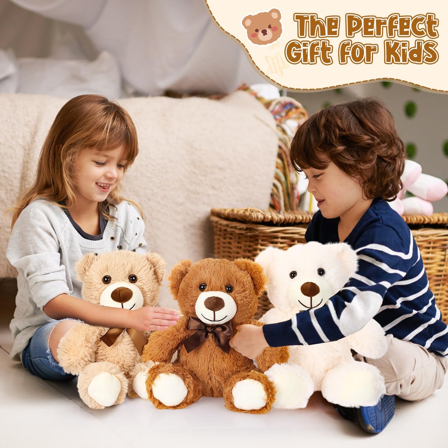 Zhanmai 3 Pcs Bear Stuffed Animals Bulk 13.5 Inch Plush Bear Toy Gifts Soft Cute Plushies for Wedding Engagement Birthday Baby Shower Party Favor(Classic Color)