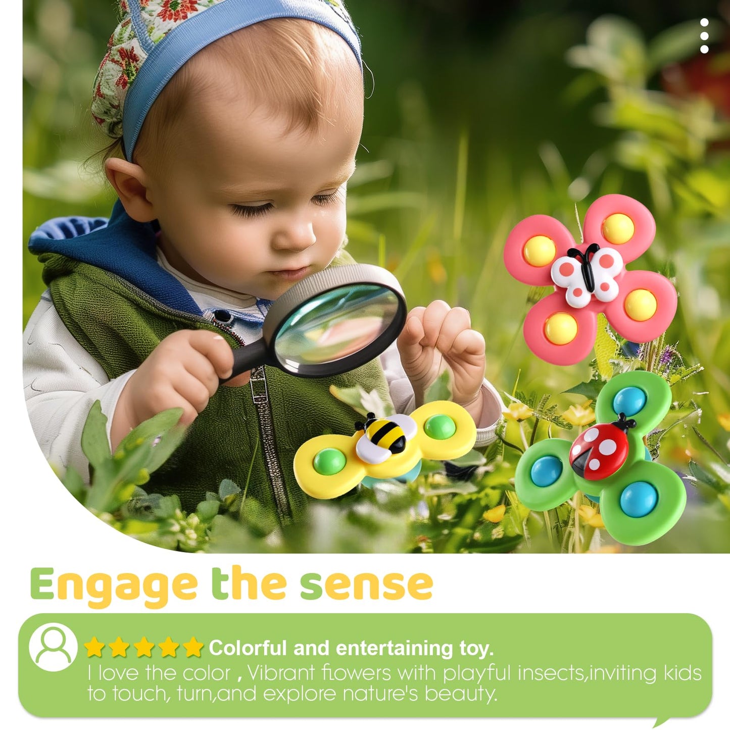 ALASOU 6 PCS Suction Cup Rotating Toys(3 Farm+3 Unicorn) for Infant and Toddlers