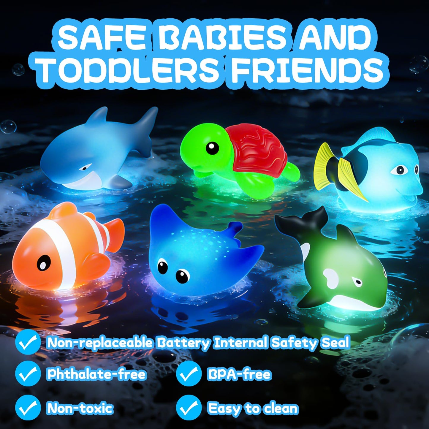 ZGLYMUS Light Up Bath Toys,No Hole Mold Free Baby Bath Toys,Ocean Animal Water-Activated Lights Flashes and Change Color,Sensory Lights Toys for Babies and Toddlers,Bathtub,Shower,Water Table, Pool