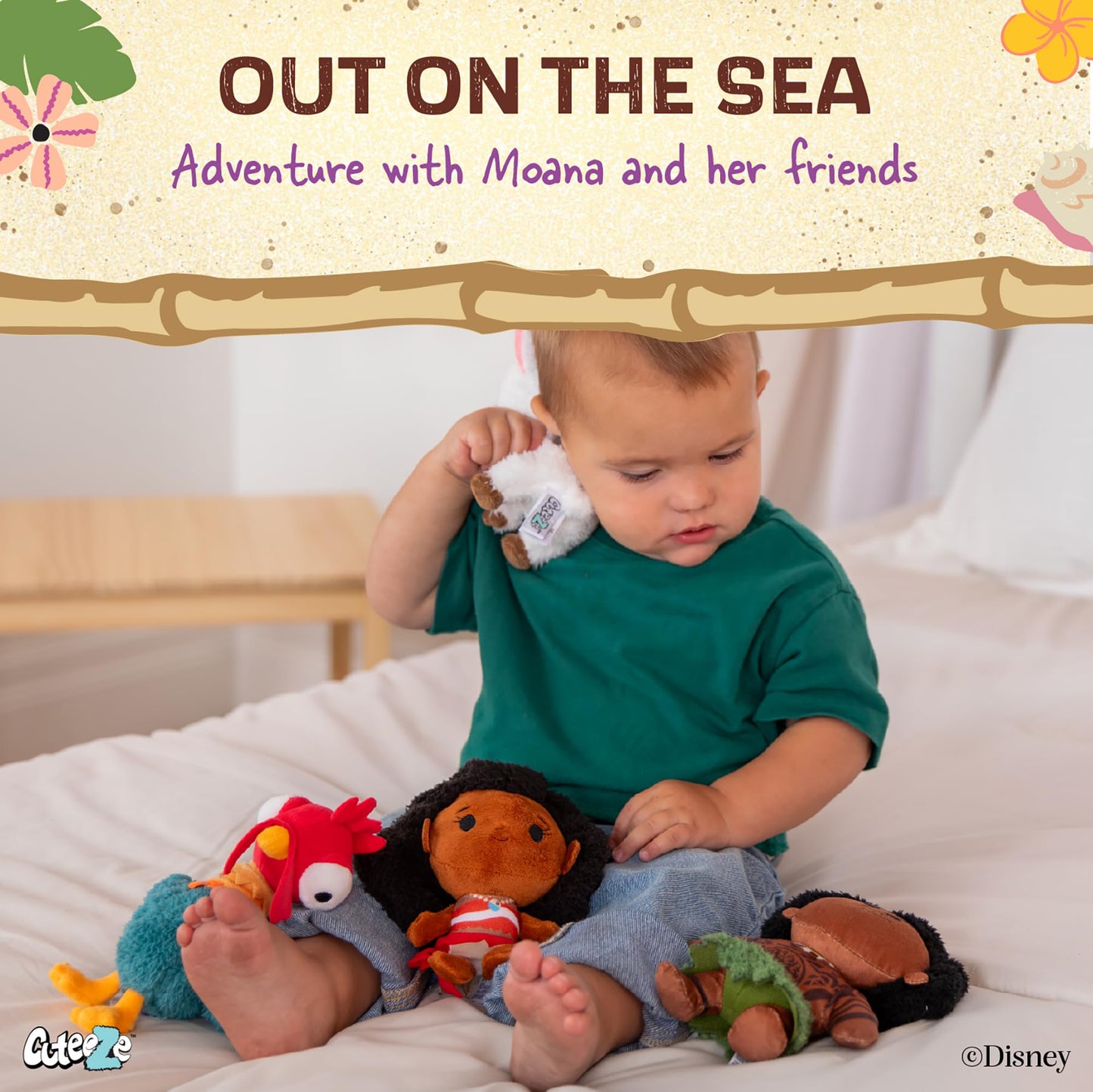 Kids Preferred Disney Baby Moana 4 Piece Cuteeze Set - Moana, Maui, Hey Hey, and Pua Plush - Collectible Stuffed Animals for Babies, Toddlers, & Kids