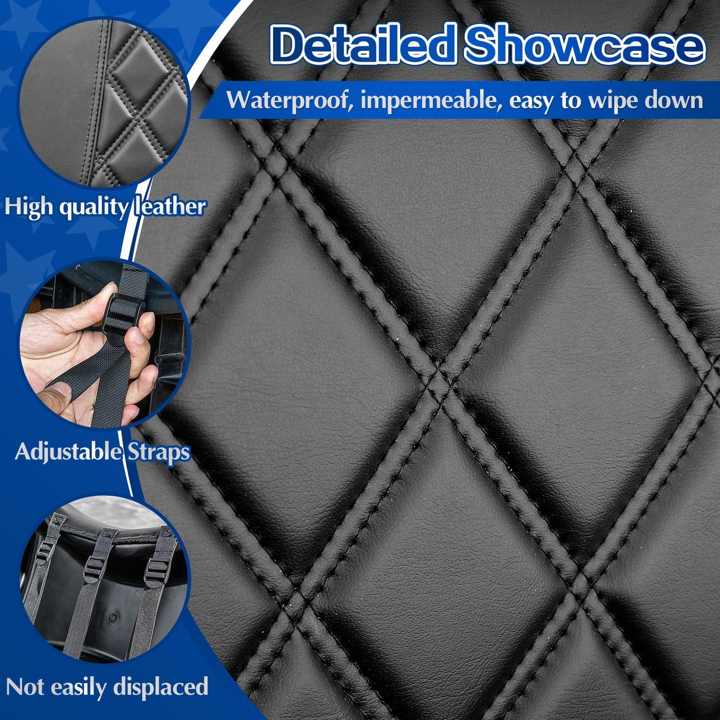 NOKINS 4PCS Golf Cart P Front and Rear Diamond Seat Covers and Golf Cart Rear Armrest with Cup Holder Kit (Fits 1-inch Square Tube) for Club Car Precedent Original Regular Seat Cushion(Black)