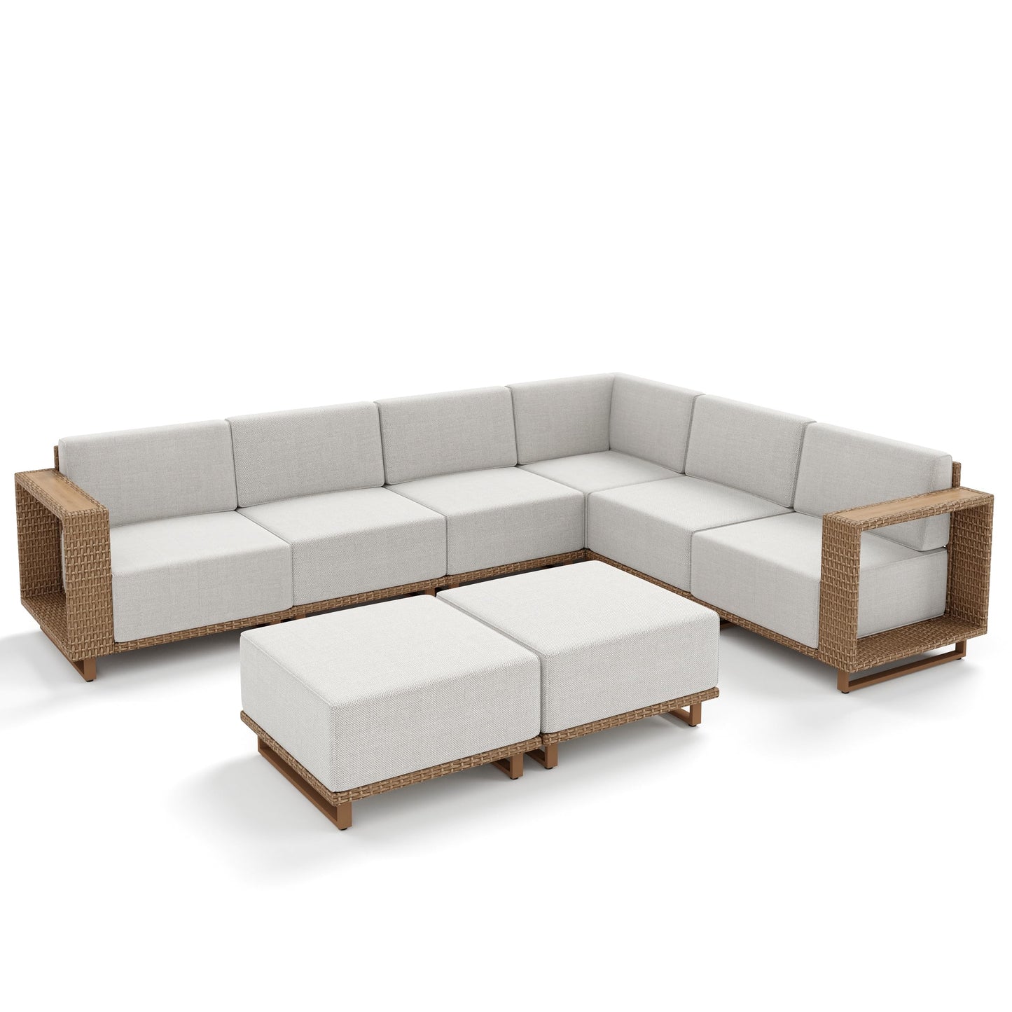 MIXPATIO 8 Pieces Outdoor Patio Furniture Set, Wicker Rattan Modular Sofa Couch, Sectional Patio Conversation Set with 10" Extra Thick Cushions for Deck Backyard Lawn
