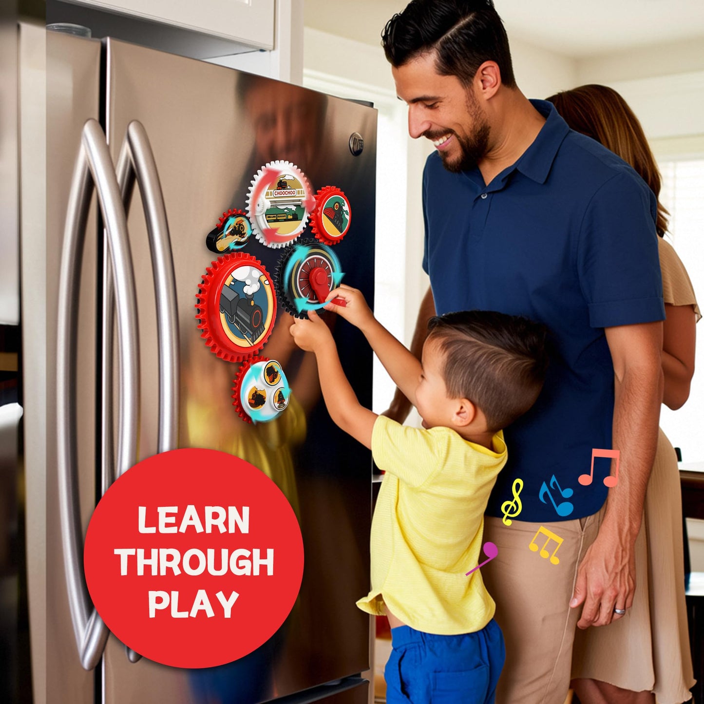 ROHSCE 7PCS Magnetic Gear Toy Set, Train-Themed Gear Toys for Toddlers 1-3, Educational STEM Gears Toys for Kids, Cute Fridge Magnets for Toddlers, Montessori Learning Toy Gift for Boys Girls