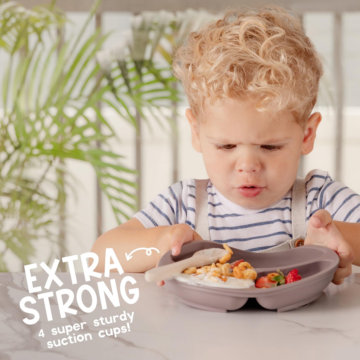 ChériKid Toddler Plates - FEATURES SUPER STRONG QUADRUPLE SUCTION - 100% Food Grade Silicone Baby Plates with Suction - Unbreakable Divided Kids Plates, Baby Essentials Dishes