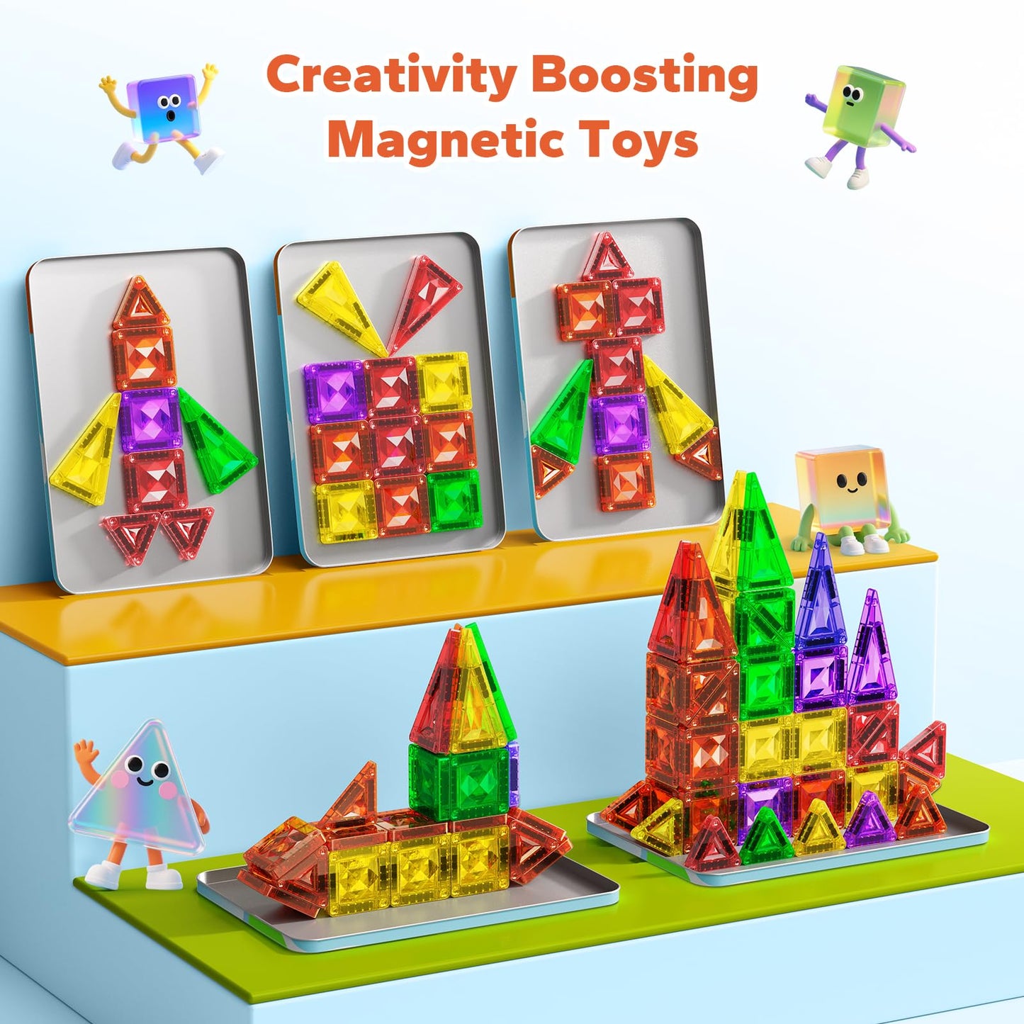 Mini Magnetic Tiles, 45PCS Diamond Pattern Magnetic Tiles Travel Set with Case, Portable Building Toys Creativity Boosting Sensory Toys for Kids Ages 4-8 Toddler Boys Girls Halloween Birthday Gift