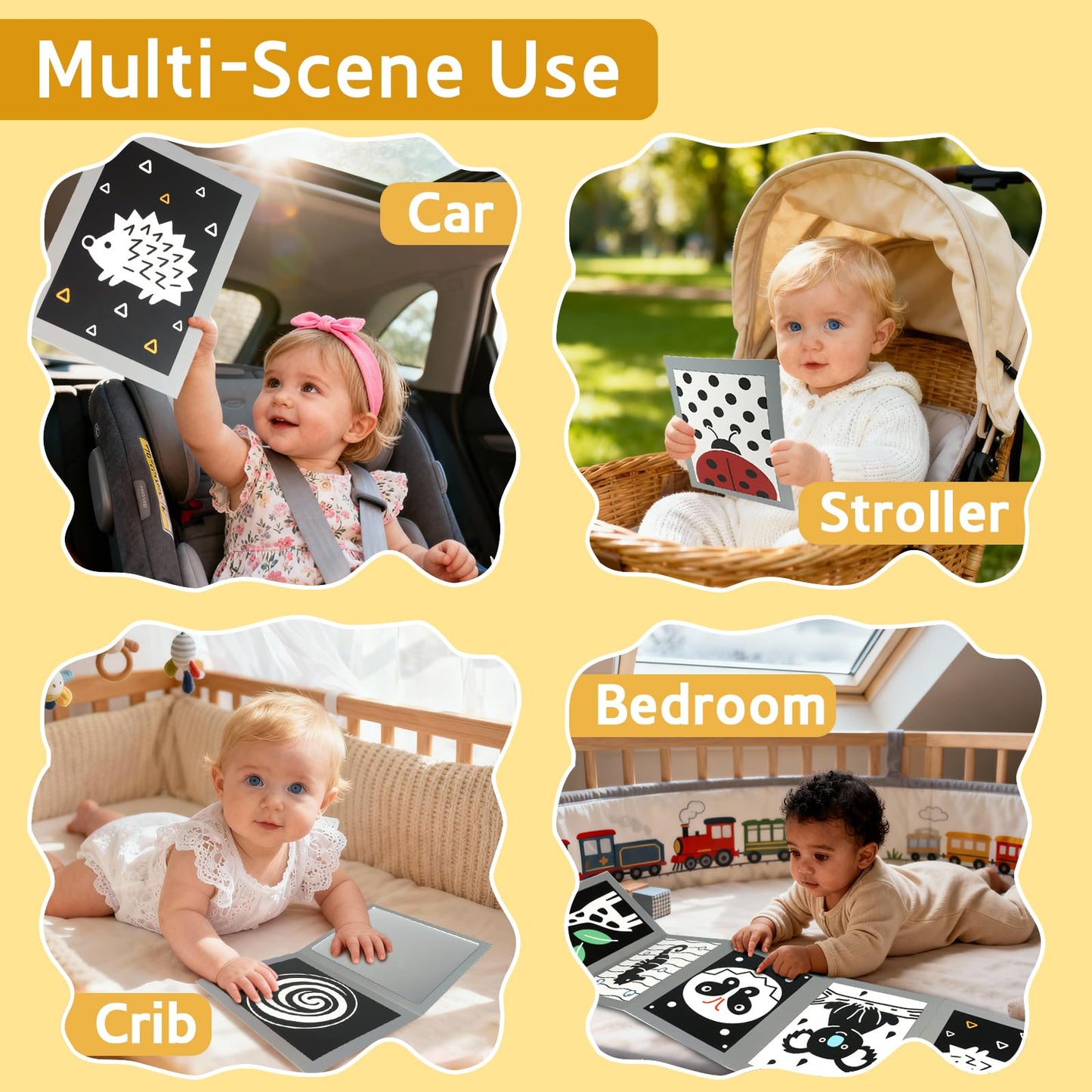 KUANGO Black and White High Contrast Tummy Time Mirror Toys Newborn Toys 0 6 Months Brain Development Infant Stimulating Sensory Baby Mirror Book 0-3 3-6 2 4 5 Months Old Baby Boy Girl Gifts