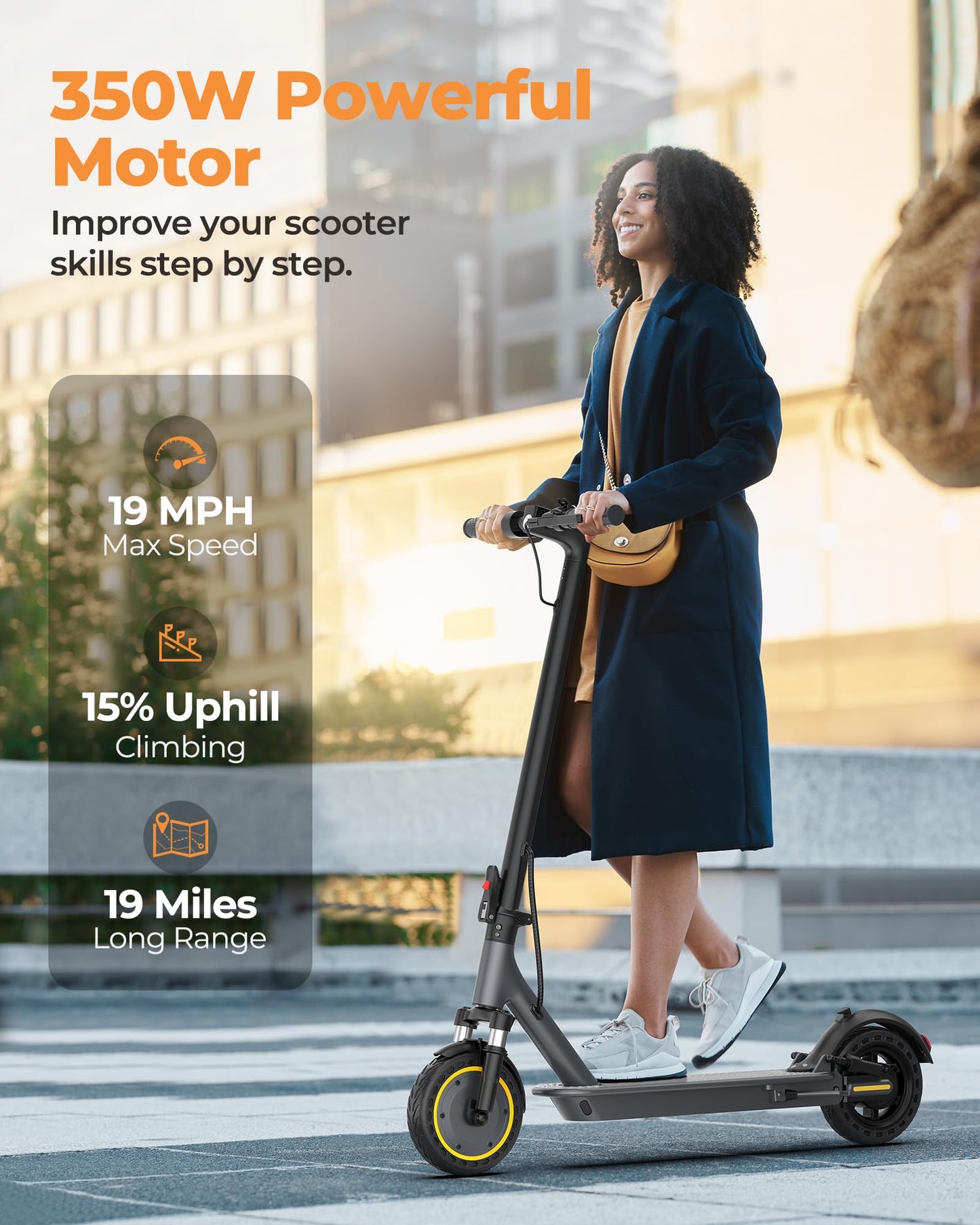 NAVIC Electric Scooter Adults, 8.5" Solid Tires, 19/Mph, 350W Motor, 19 Miles Range, Folding E-Scooter with Dual Braking Dual Suspension, Escooter for Adults with App
