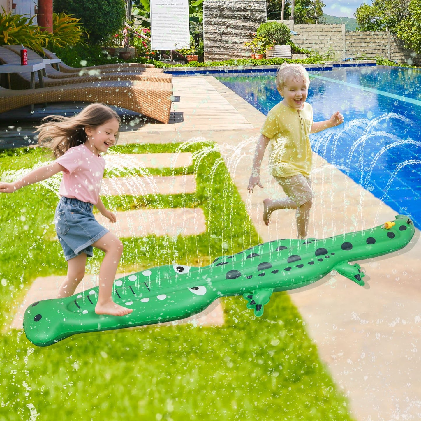Water Sprinkler for Kids,Large Crocodile Inflatable Sprinkler, Kids Sprinklers for Yard,Outdoor Water Toys Spray Summer Water Play for Boys Girls Dogs Backyard