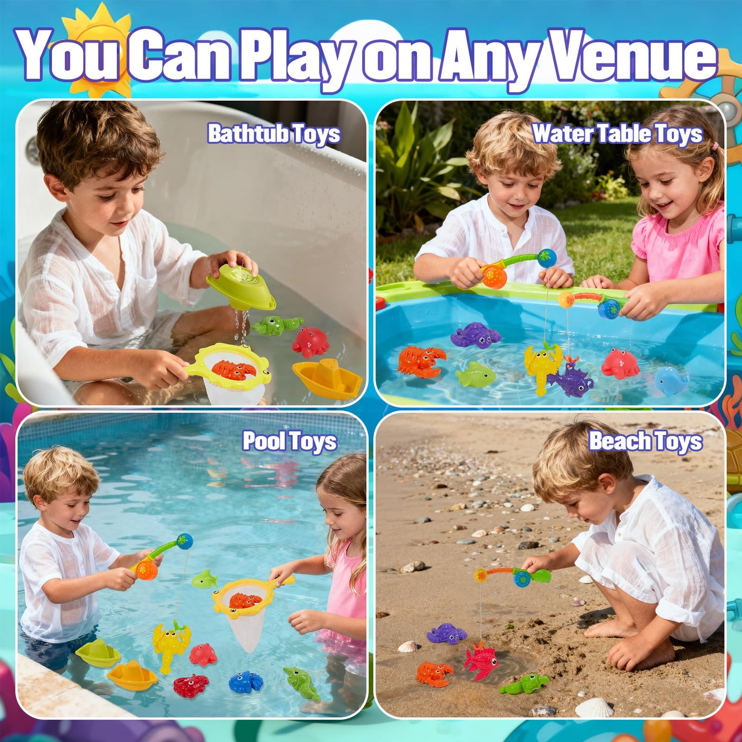 Toddler Bath Toys for Kids Ages 1-3, 22 PCS Mold Free Bath Toys Toddlers 2-4 with Fishing Toy Games, Fishing Pole Rod Net Tub Toys with Mesh Bag, Water Pool Toys for Kids Ages 1 2 3 4 5 6 8 Years Old