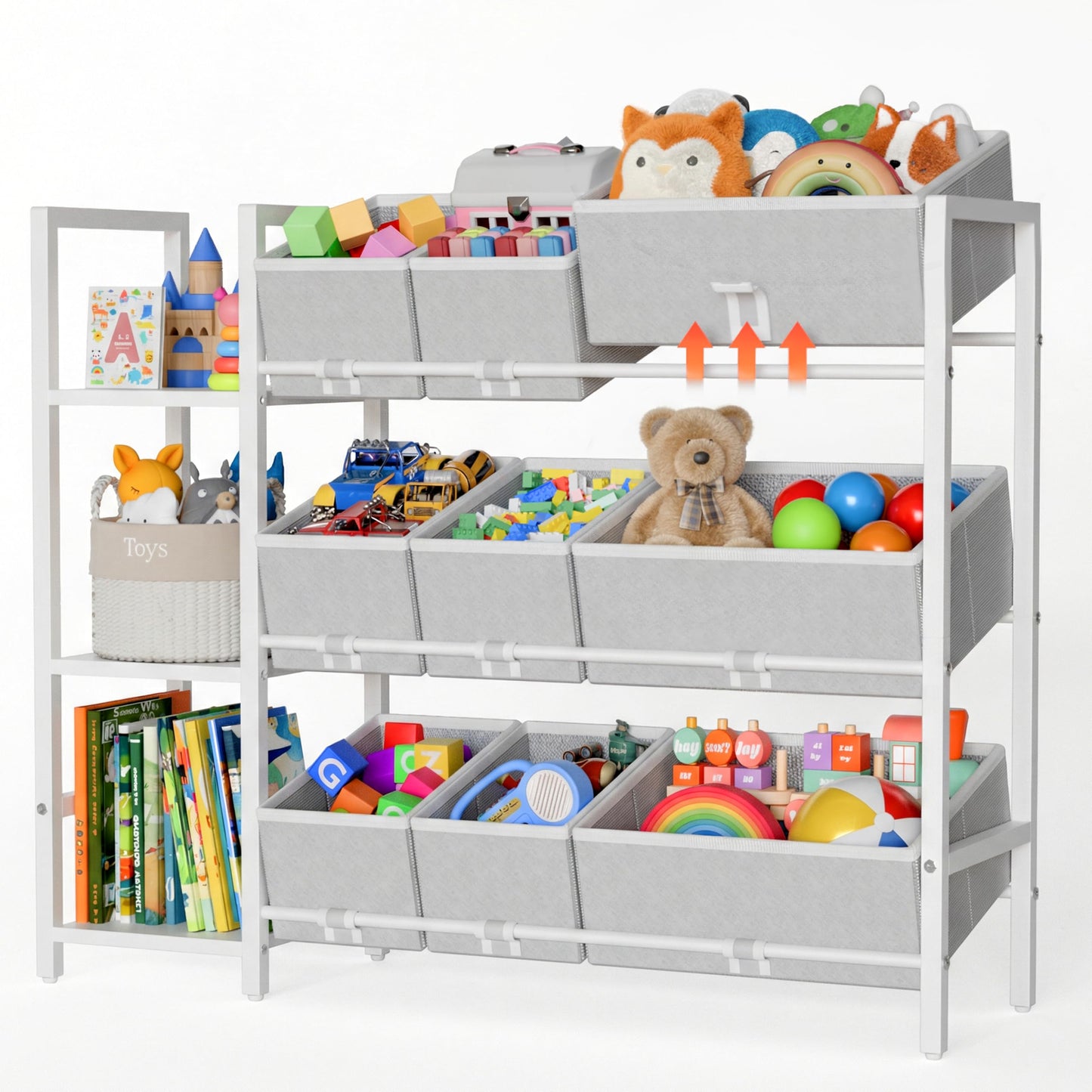 CODACE Kids Toy Organizers and Storage - Toy Shelf for Playroom， Kids Room and Living Room Organization, Toddler Toy Bins for Kids Organizer，Kids Bookshelf and Toy Storage, White, Easy to Assemble