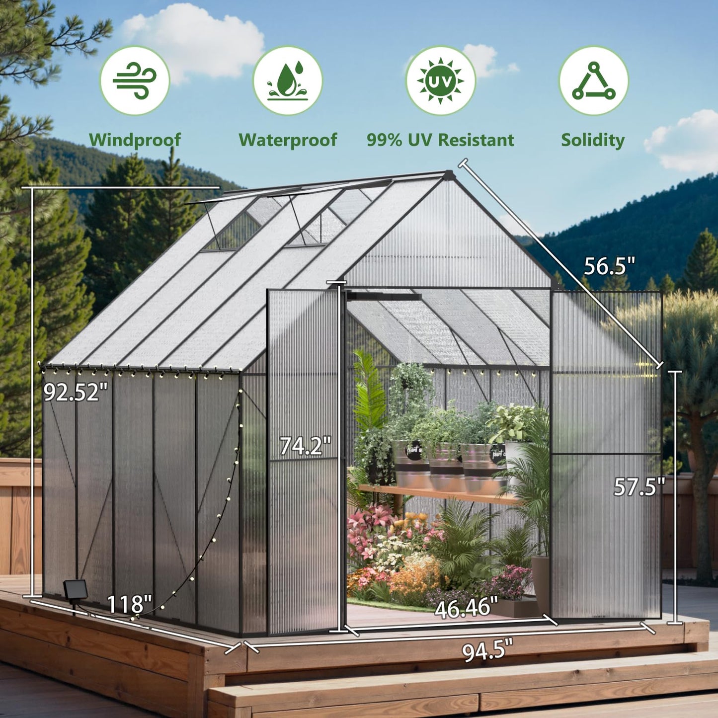Greenhouse for Outdoors, Heavy Duty Polycarbonate Greenhouse, Walk in Greenhouses for Outdoor Garden Backyard with Roof Vent (8x10 FT)