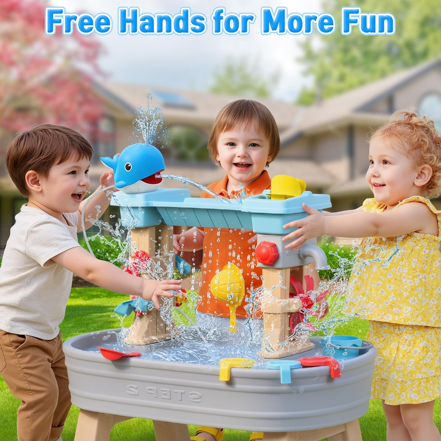 Infowush Water Table Pump, Whale Rechargeable Water Pump for Water Table with Sprinkler, 3.5 Hours Non-Stop Fun Summer Outdoor Water Toys Outside Water Play Table Accessories for Kids Toddlers, Blue