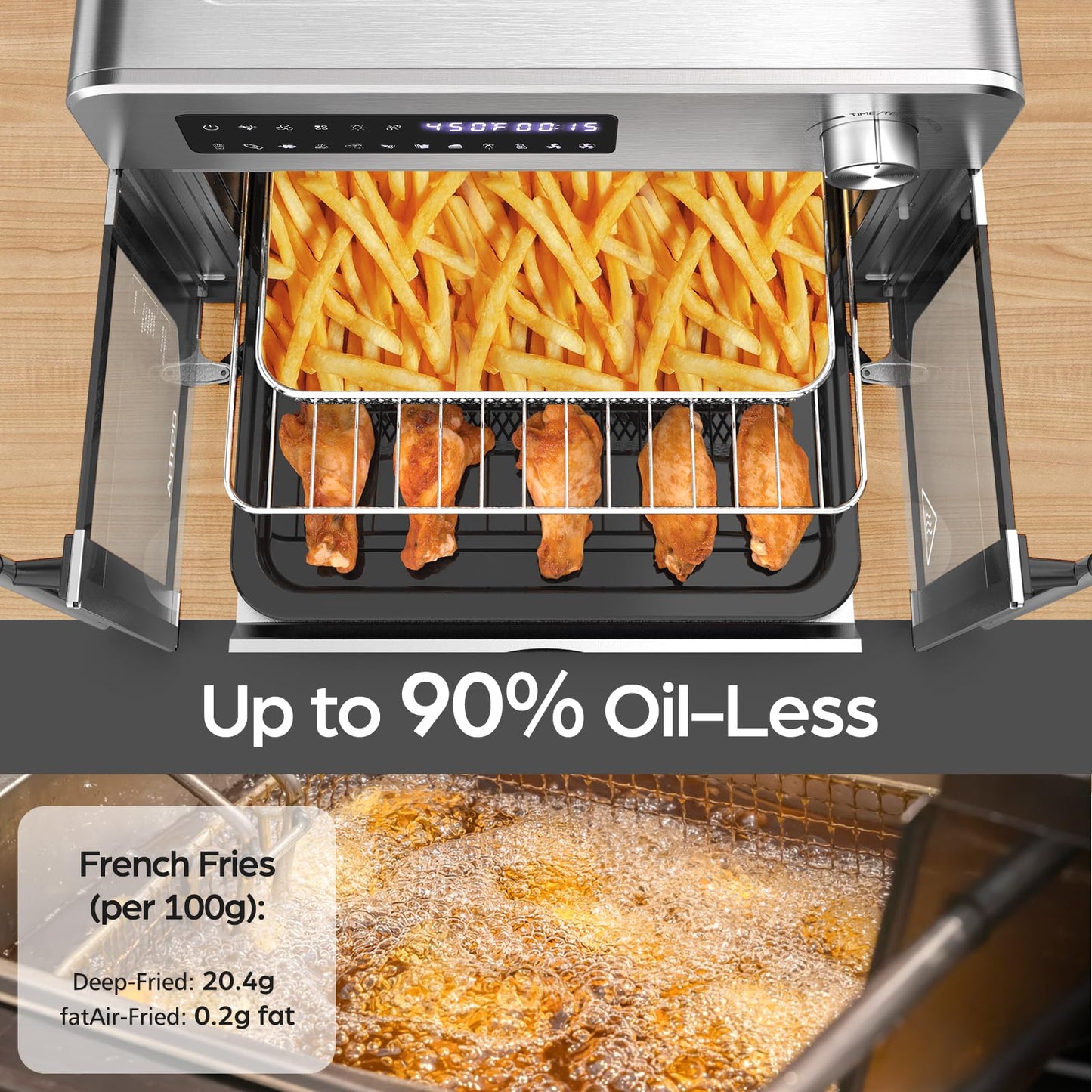 OSTBA French Door Air Fryer Toaster Oven Combo, 24 QT Extra Large Capacity 10-in-1 Airfryer Oven, 30% Faster 90% Less Oil, 102 Recipes & 7 Accessories, Stainless Steel