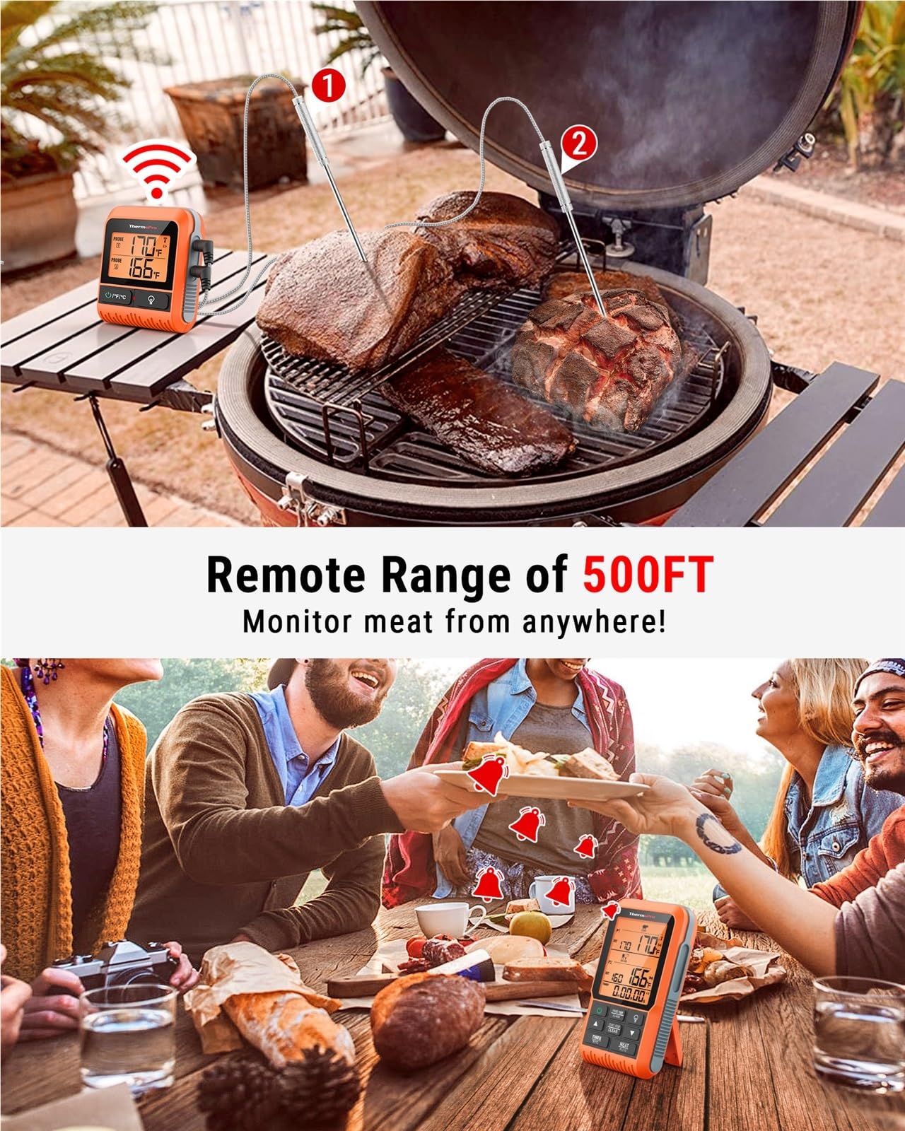 ThermoPro TP826B Backlight 2 Meat Probes 150M Remote Range Barbecue Oven Digital Thermometer for Kitchen Meat Cooking