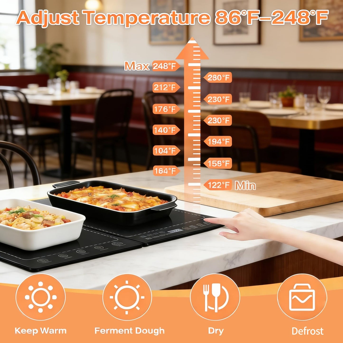 Electric Warming Tray,5-in-1 Modular Electric Food Warmers w/ 10 Heat Settings and 12H Timer,41"x 15" Warming Mat for Food, Built-in Thermostat and Surface Heating, Warming Tray for Buffet, Gatherings