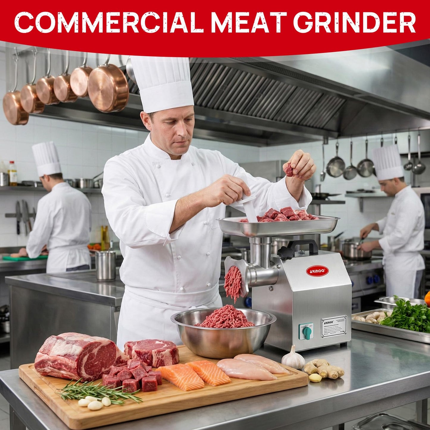 ARINOO Electric Meat Grinder #8, 0.5HP Heavy Duty Industrial Stainless Steel Meat Mincer, Sausage Stuffer with 2 Blades, 2 Plates & 3 Sausage Tubes, Meat Grinder Machine for Home Use Butchering
