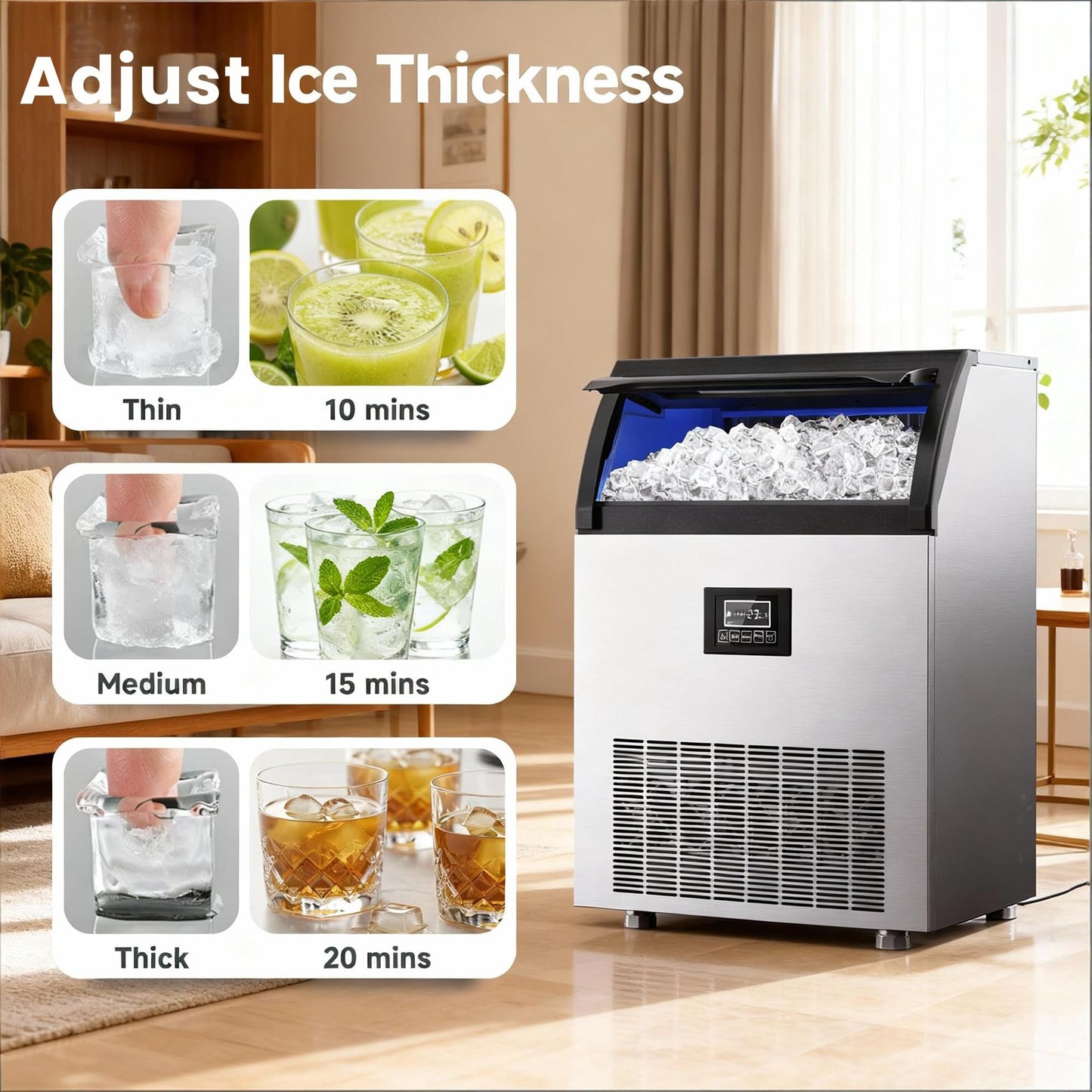 Under Counter Commercial Ice Maker, 300 lbs/24H Freestanding Ice Machine with Water Filter, 33 lbs Storage Capacity, Perfect for Home, Bar, Cafe, and Restaurant Use