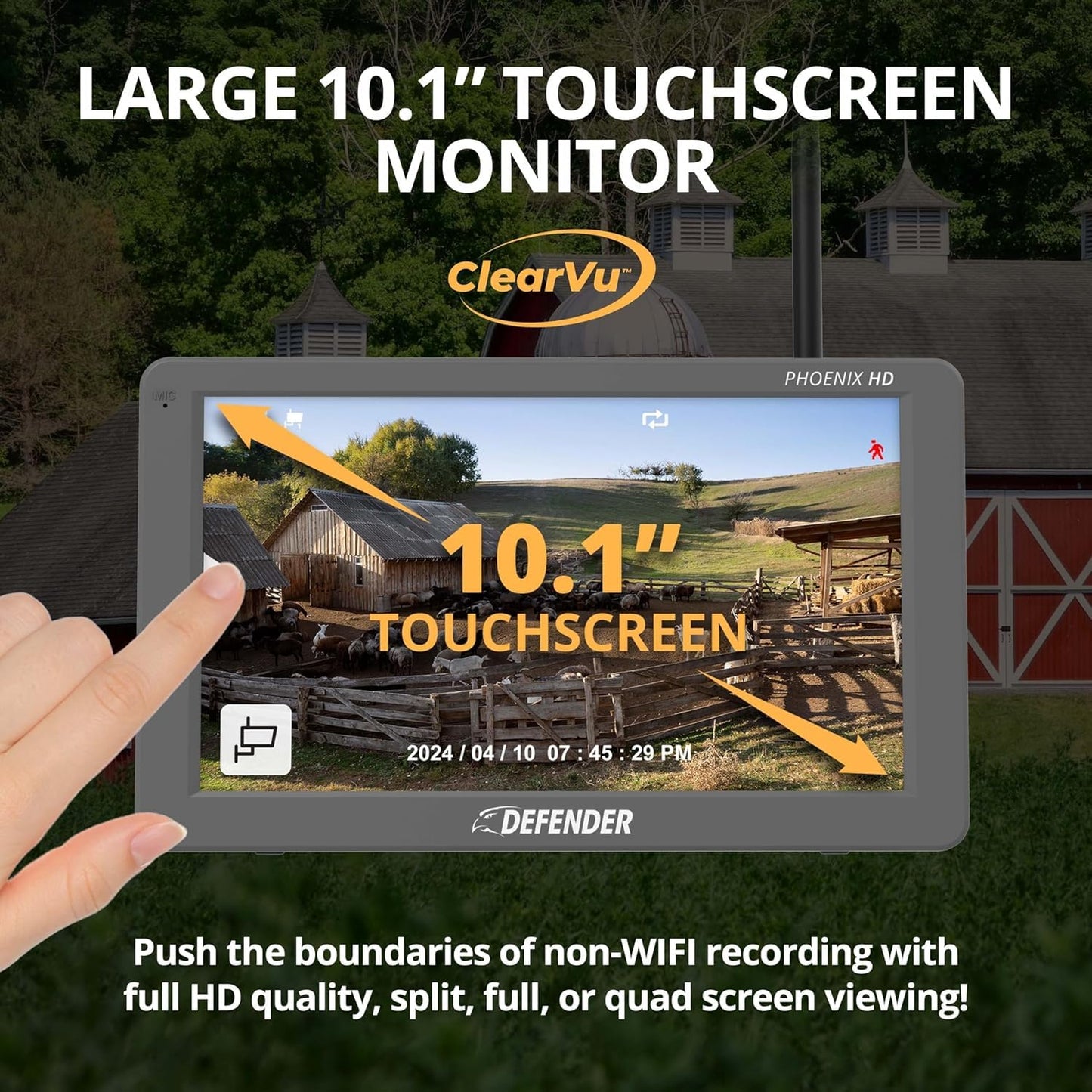 Defender PhoenixHD Wireless Security Camera System with 10.1” Touchscreen Monitor, 4 Outdoor 1080P HD Night Vision Cameras, Plug & Play Home Security System, Two Way Talk, No WiFi Required